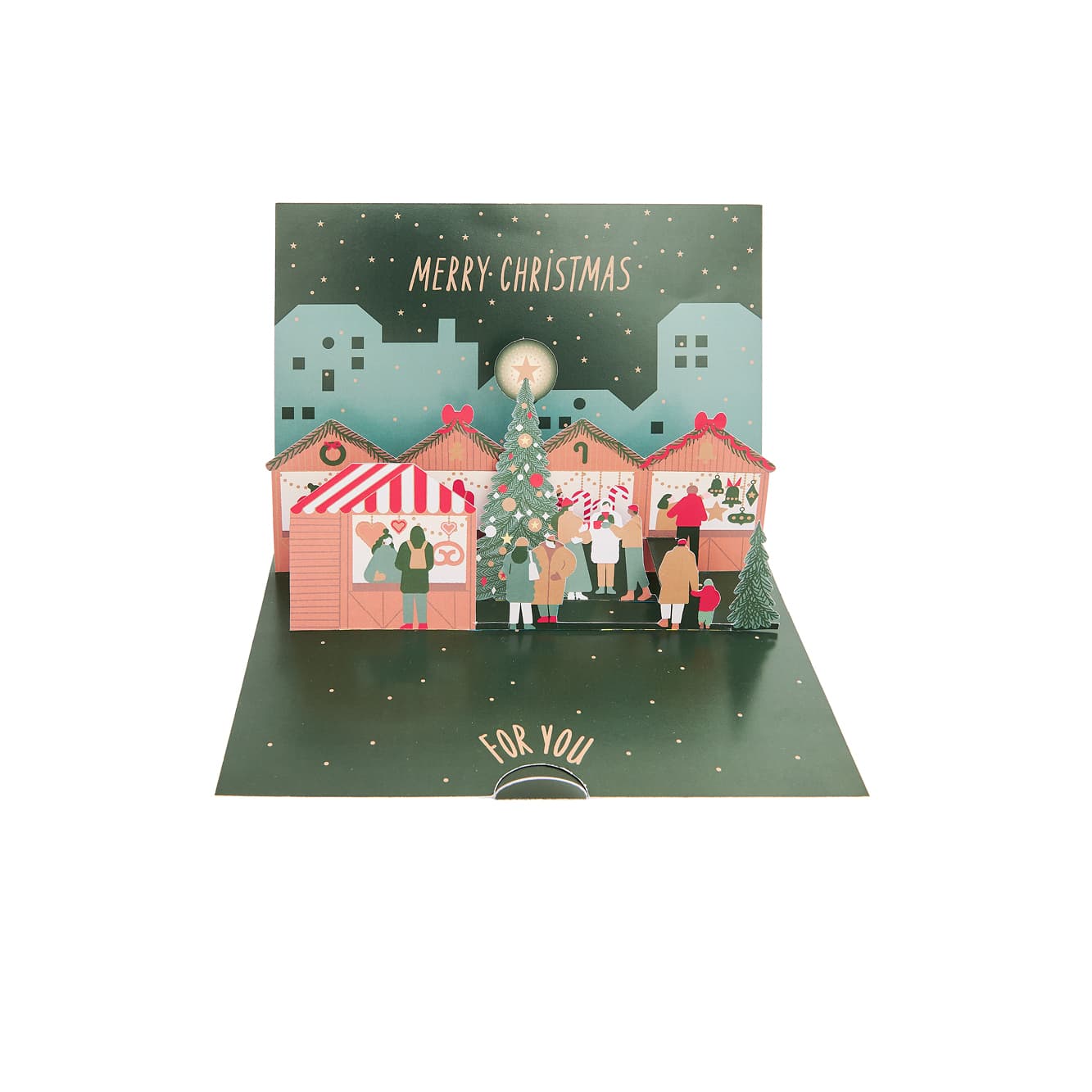 Weihnachtliche Pop-Up-Karte mit Weihnachtsmarkt-Design