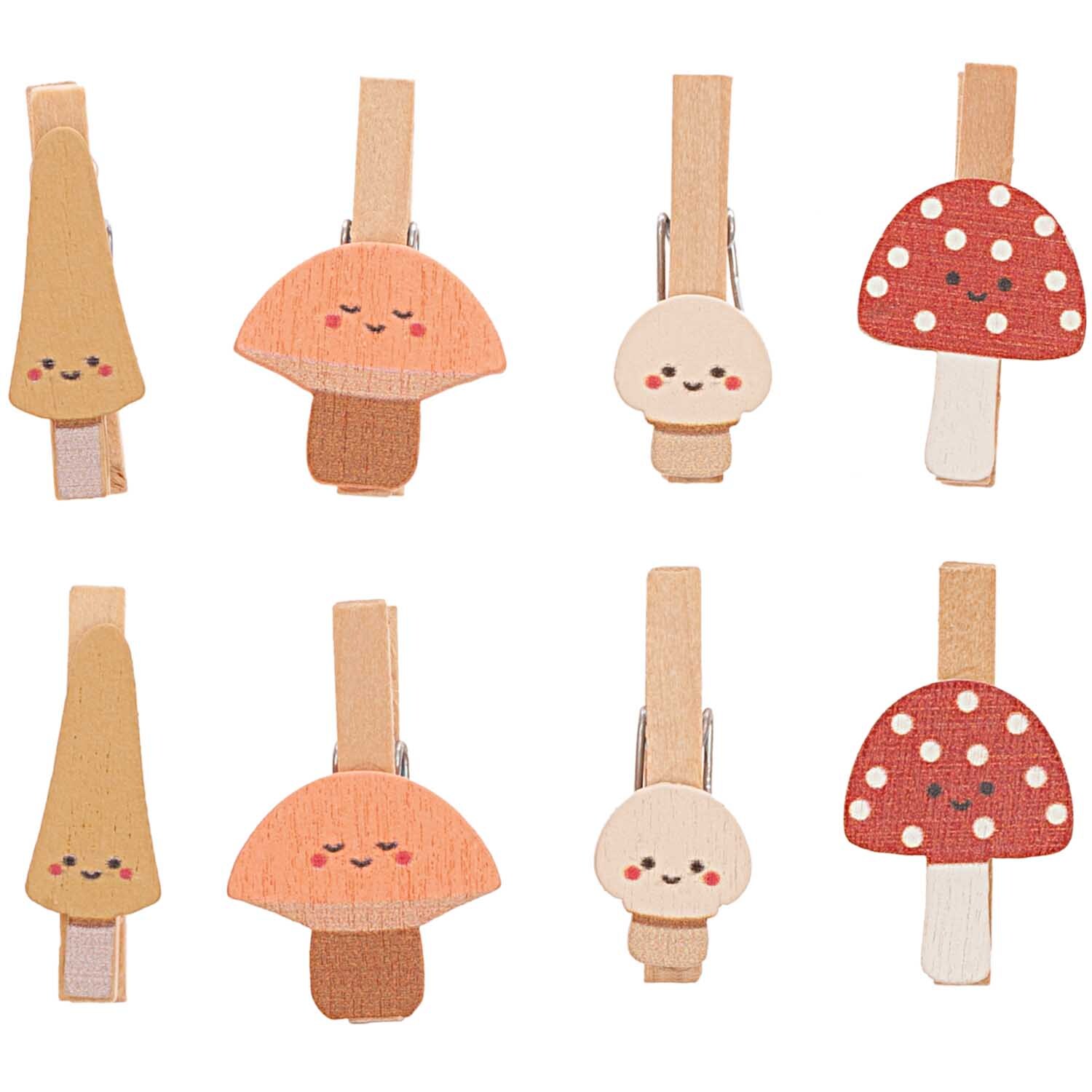 Holzclips Pilze Mix bunt 3cm 8 Stück Holzclips Pilze Mix bunt 3cm 8 Stück