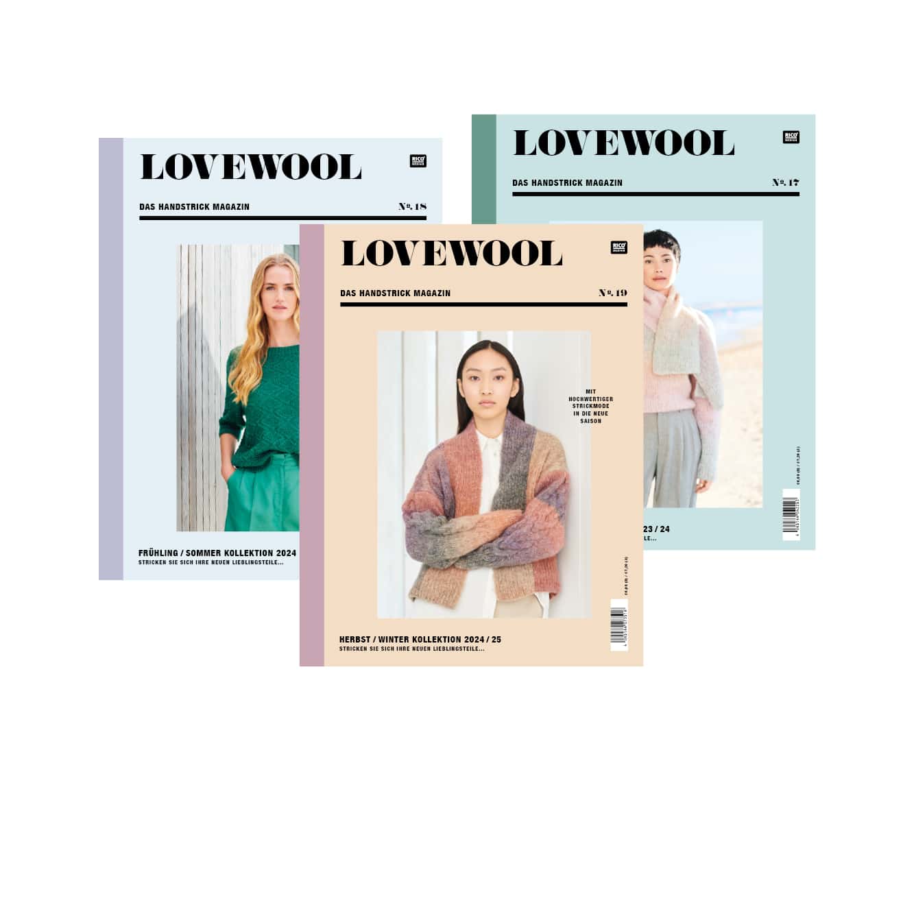 Verschiedene Ausgaben des Handstrick Magazins Lovewool