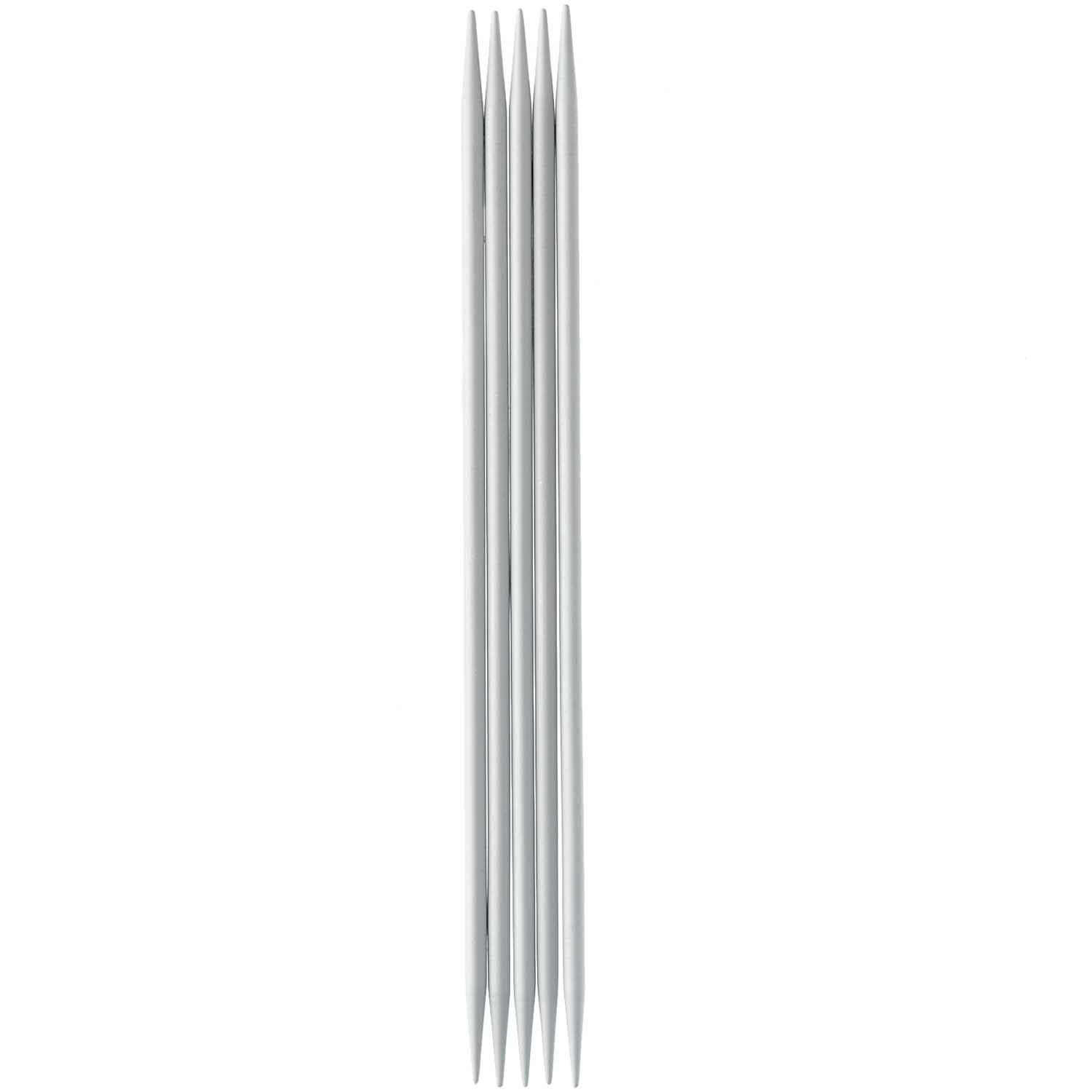 Nadelspiel 15cm Aluminium von Rico Design, bestehend aus fünf silbernen Stricknadeln. Ideal für präzises Stricken.