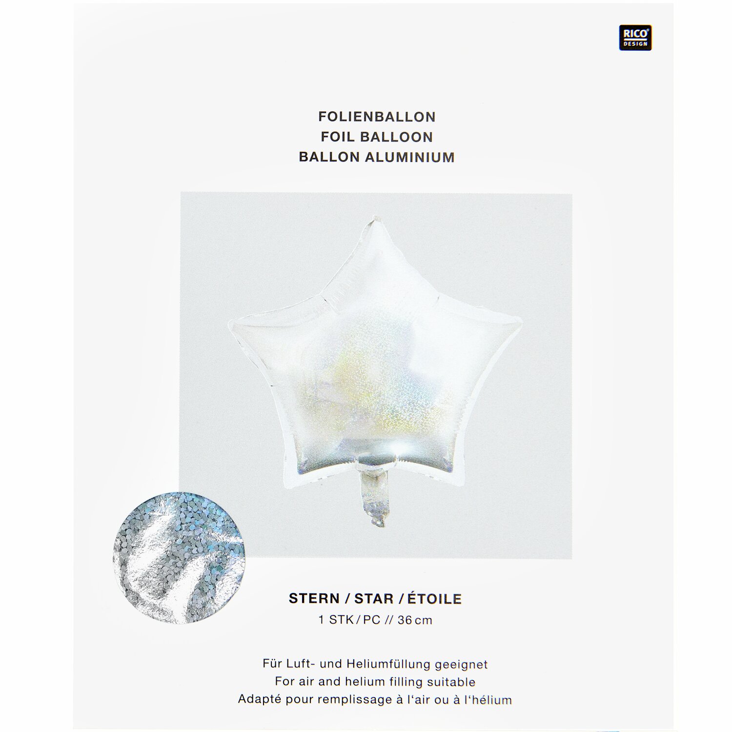 Folienballon Stern silber-holographic klein 36cm von Rico Design