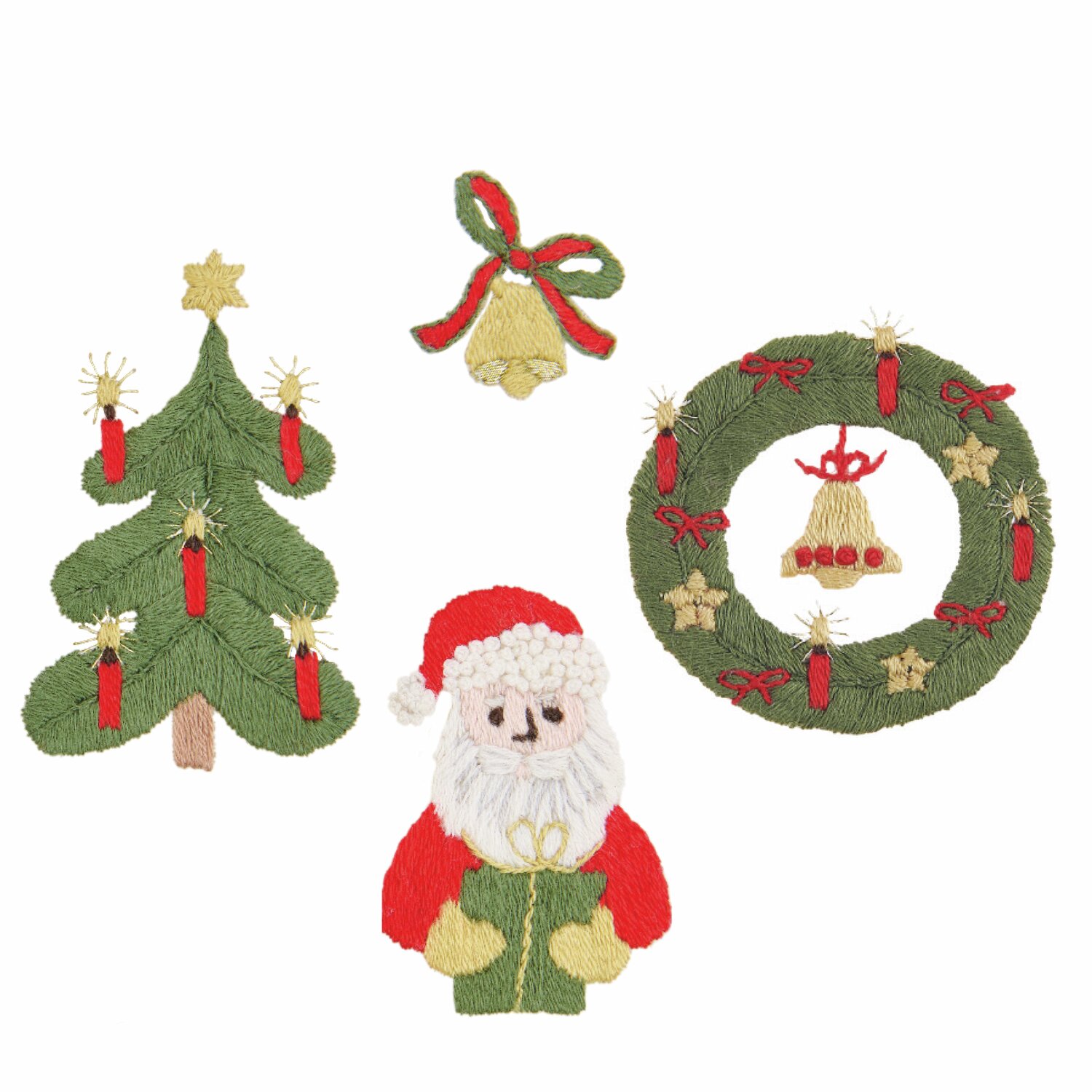 Stick & Stitch Stickpackung Weihnachtsmann 13 Stück zeigt festliche Motive wie Weihnachtsmann, Baum und Kranz von Rico Design.