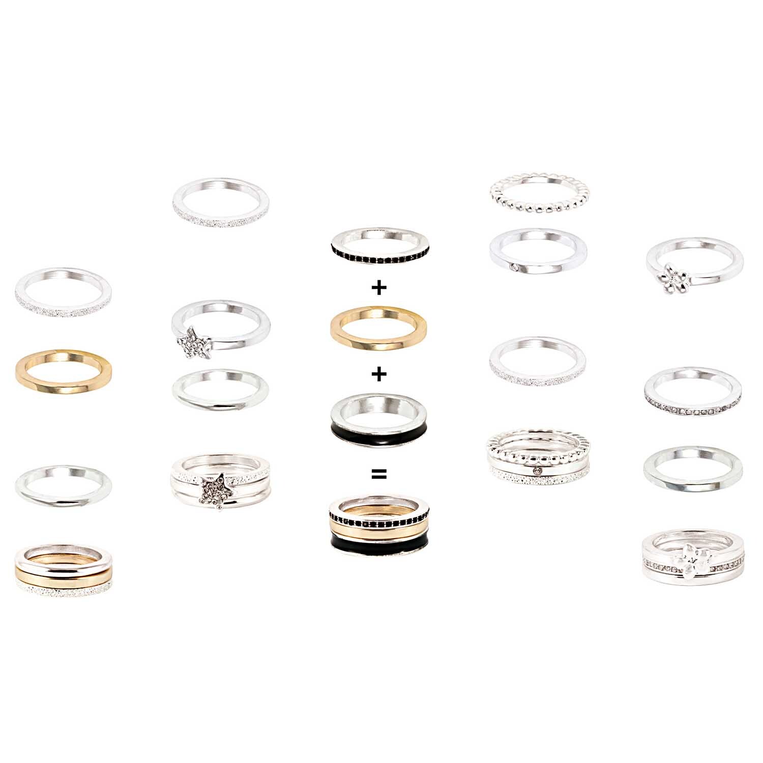 Ring Pünktchen 16mm von Rico Design: Verschiedene Ringe in Silber und Gold, kombiniert zu stilvollen Sets.