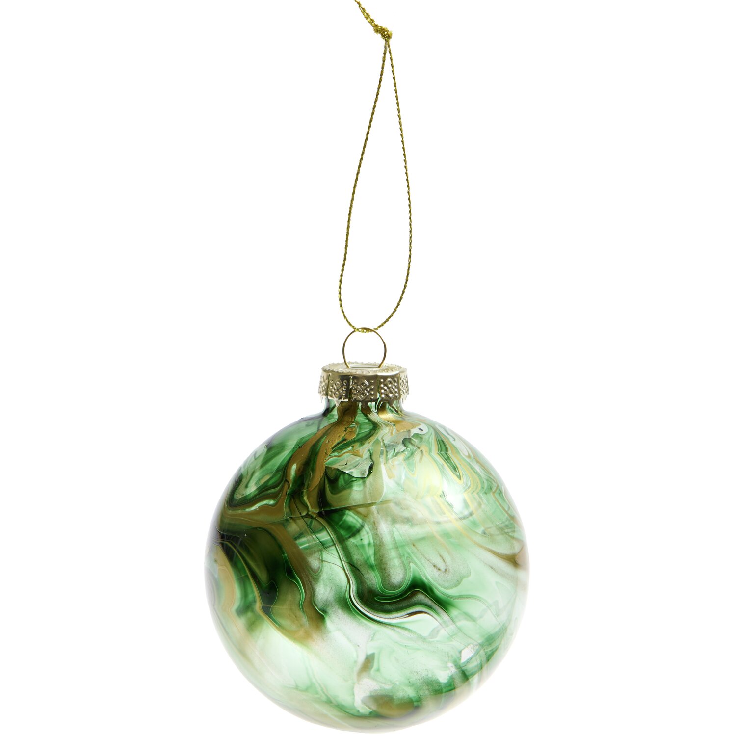 Glaskugel Baumschmuck klar Grün/Gold von Rico Design, mit elegantem Muster, ideal für festliche Dekorationen.