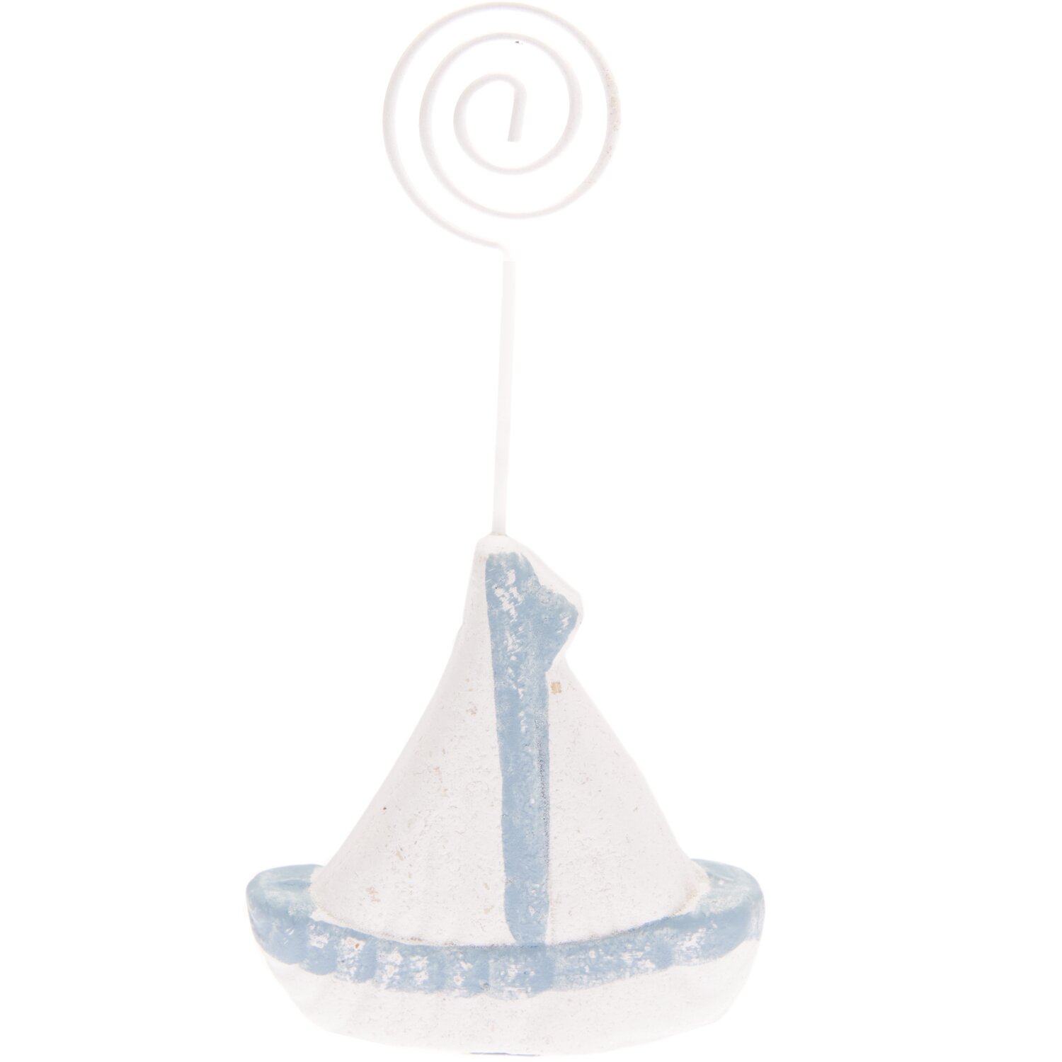 Kartenhalter Segelboot 7x7cm in Weiß und Blau, ideal für maritime Dekorationen.