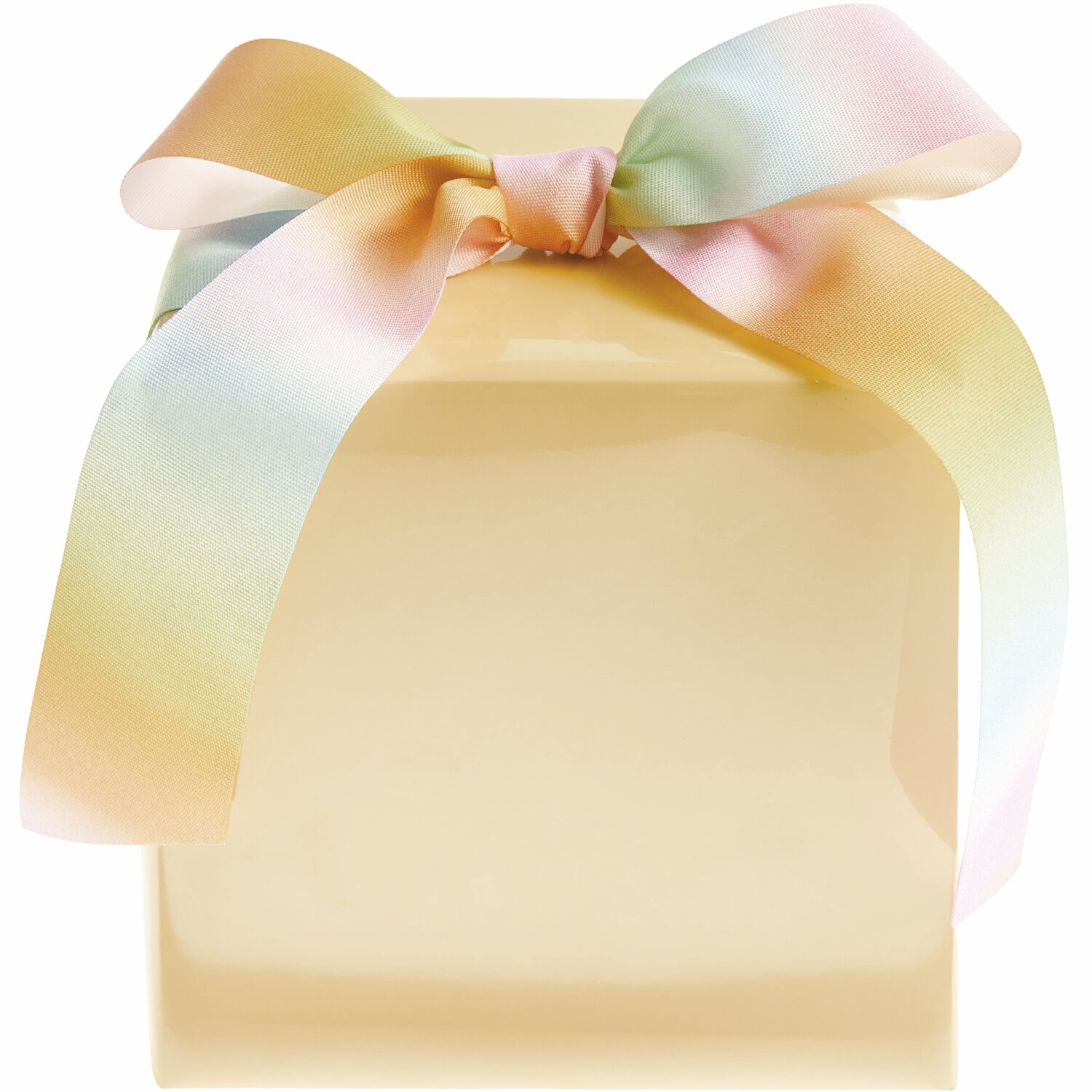 Paper Poetry Geschenkpapier Lack: Elegantes Geschenk in Pfirsich mit pastellfarbener Schleife.