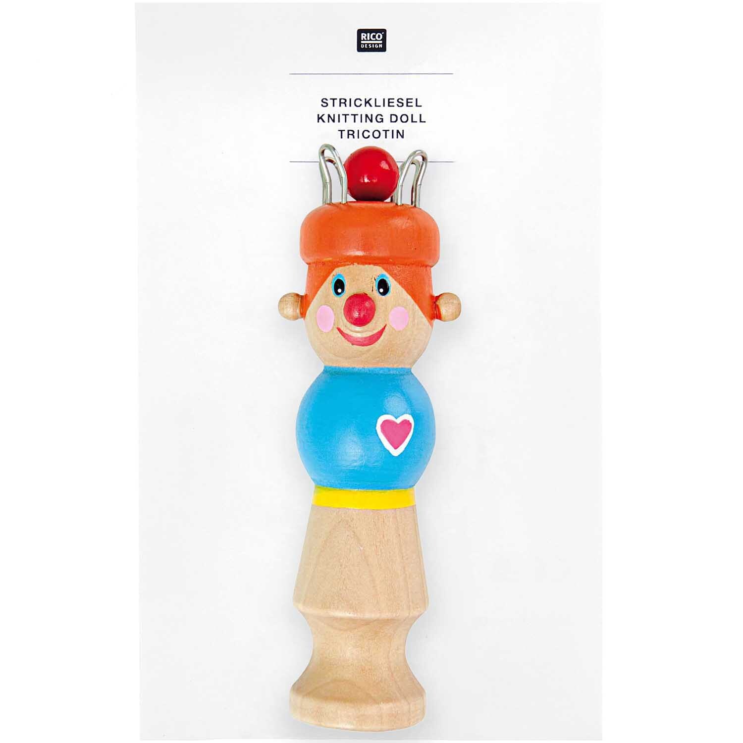 Strickliesel Annette Blau von Rico Design Strickliesel Annette Blau: Bunte Strickpuppe von Rico Design mit rotem Hut und blauem Oberteil.