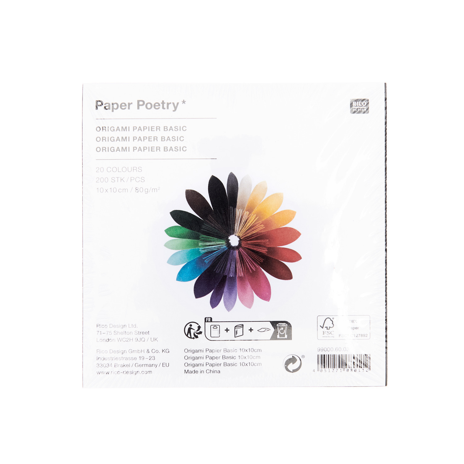 Paper Poetry Origami basic 10x10cm 200 Blatt 20 Farben Paper Poetry Origami basic 10x10cm 200 Blatt 20 Farben