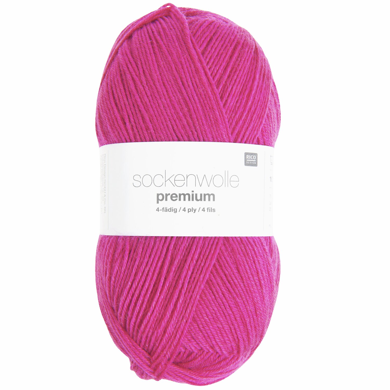 Sockenwolle Premium 4-fädig in leuchtendem Pink, 100g 380m, von Rico Design für Strickprojekte.