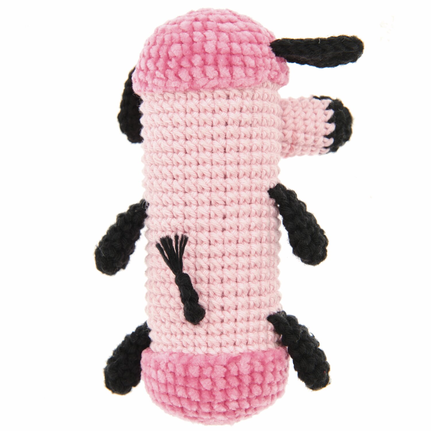 Ricorumi Rainbow Weirdos, gehäkelte Figur in Rosa und Schwarz, aus Creative Ricorumi dk Garn.