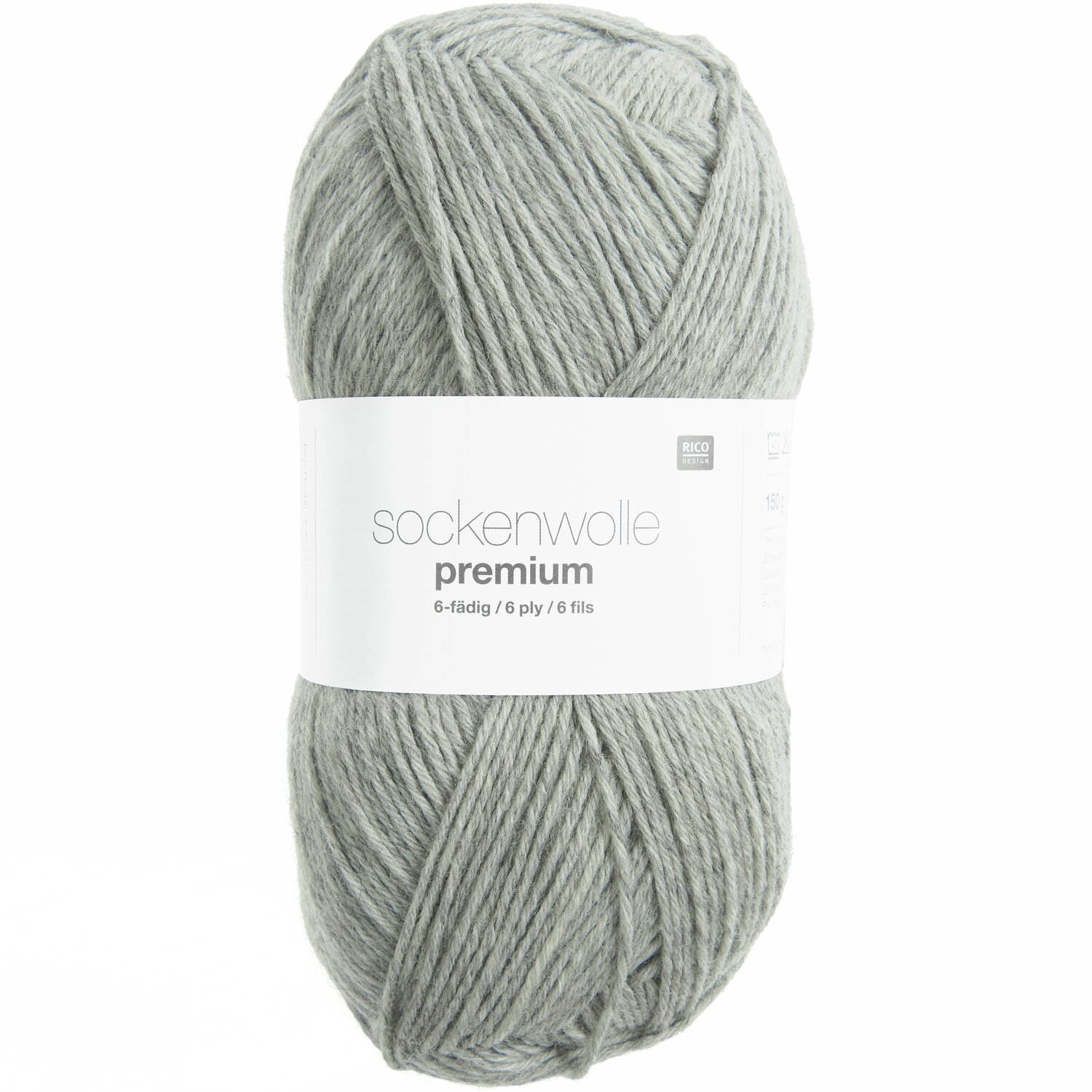 Sockenwolle Premium 6-fädig in Hellgrau, 150g 380m von Rico Design, ideal für Strickprojekte.