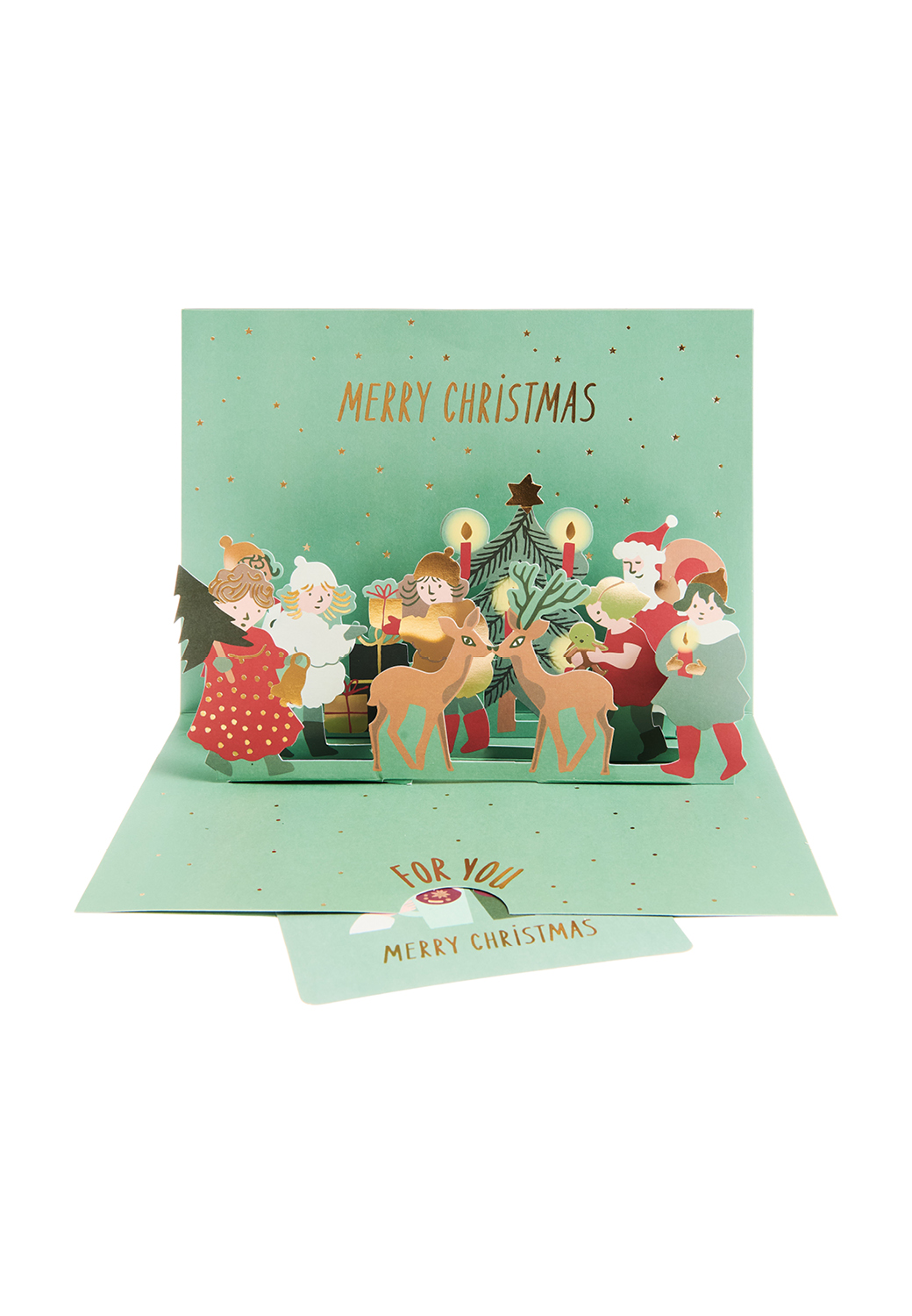 Weihnachtliche Pop-Up-Karte mit weihnachtlichen Figuren