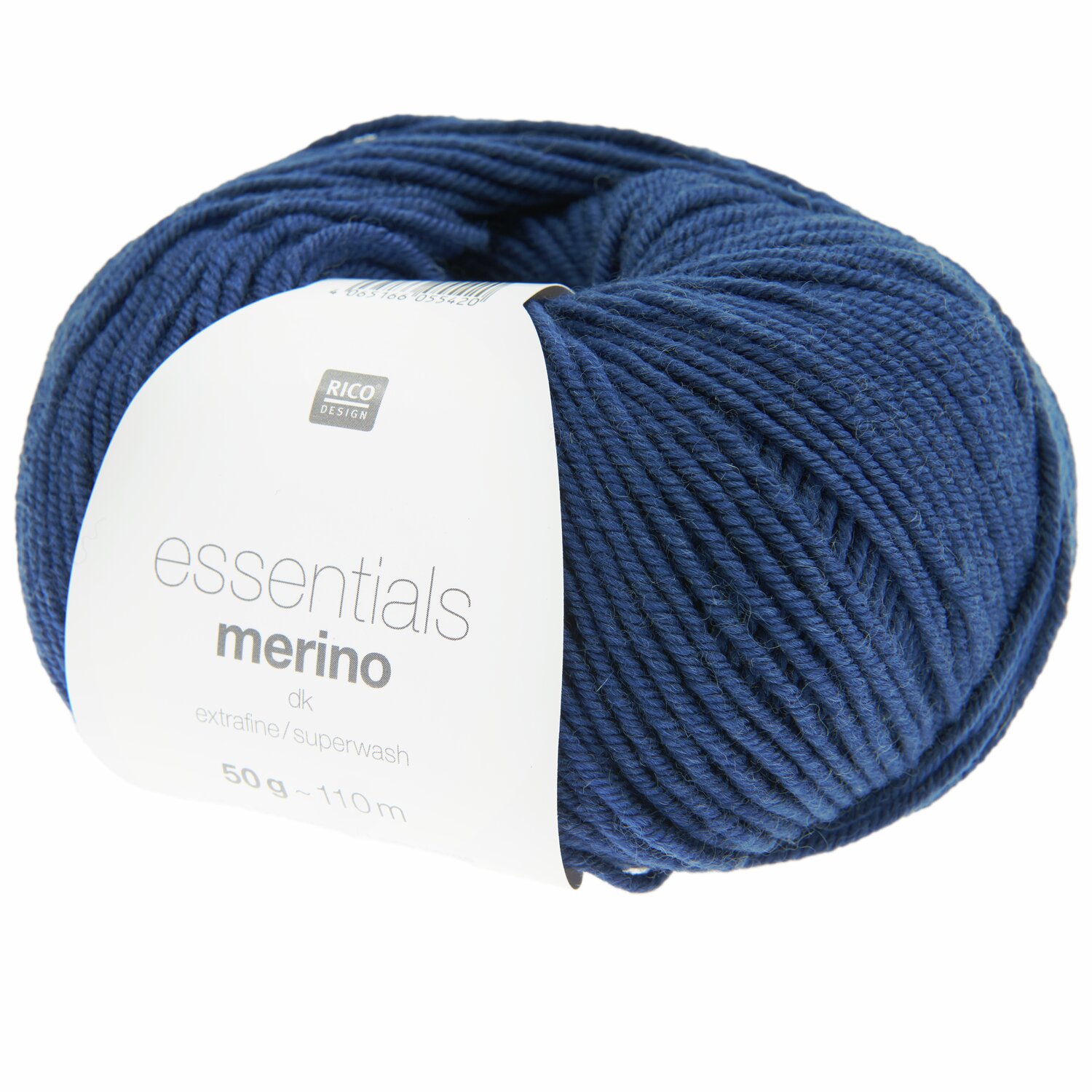 Essentials Merino dk: Weiches, blaues Strickgarn von Rico Design, 50g, 110m, ideal für warme Projekte.