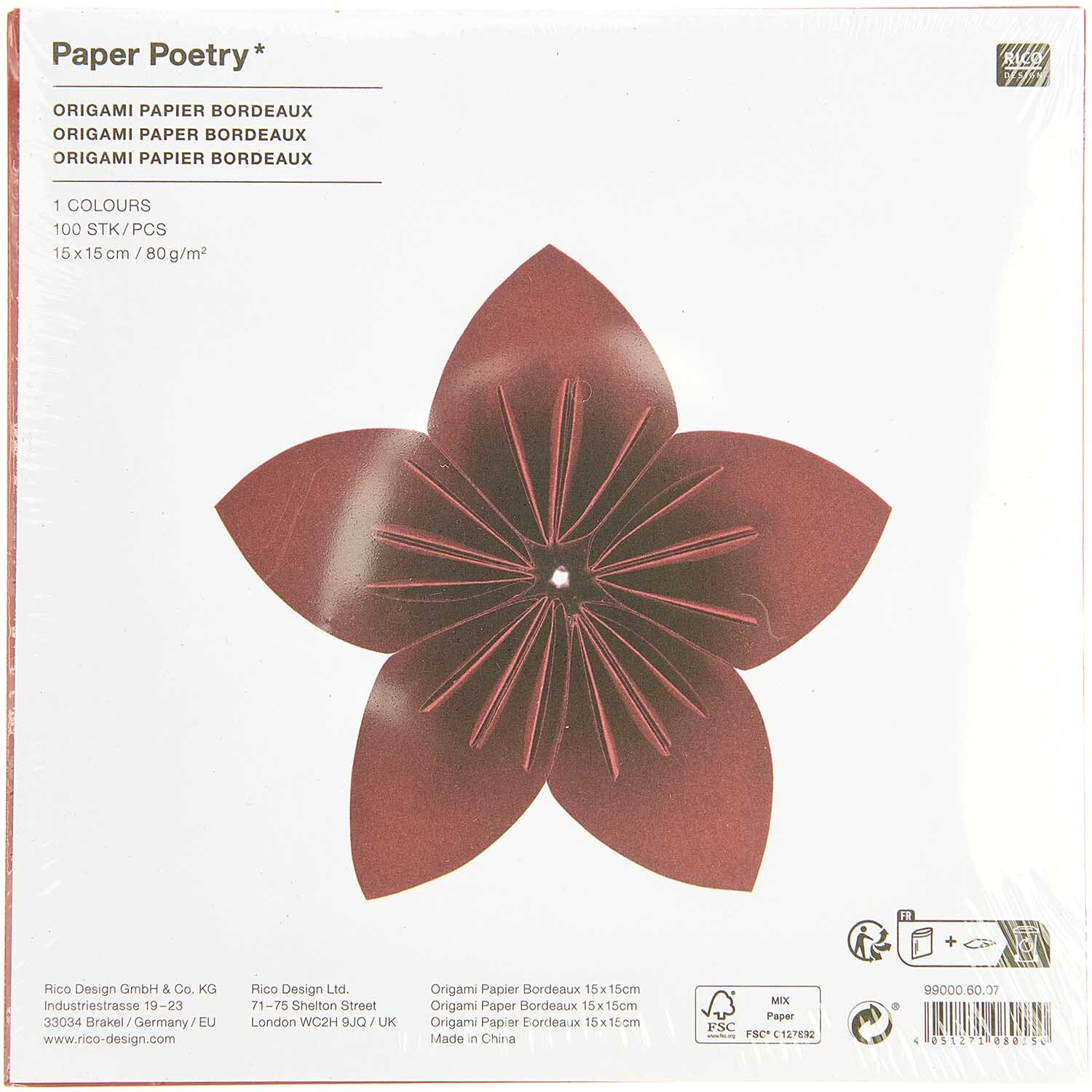 Paper Poetry Origami bordeaux 15x15cm 100 Blatt Paper Poetry Origami bordeaux 15x15cm 100 Blatt