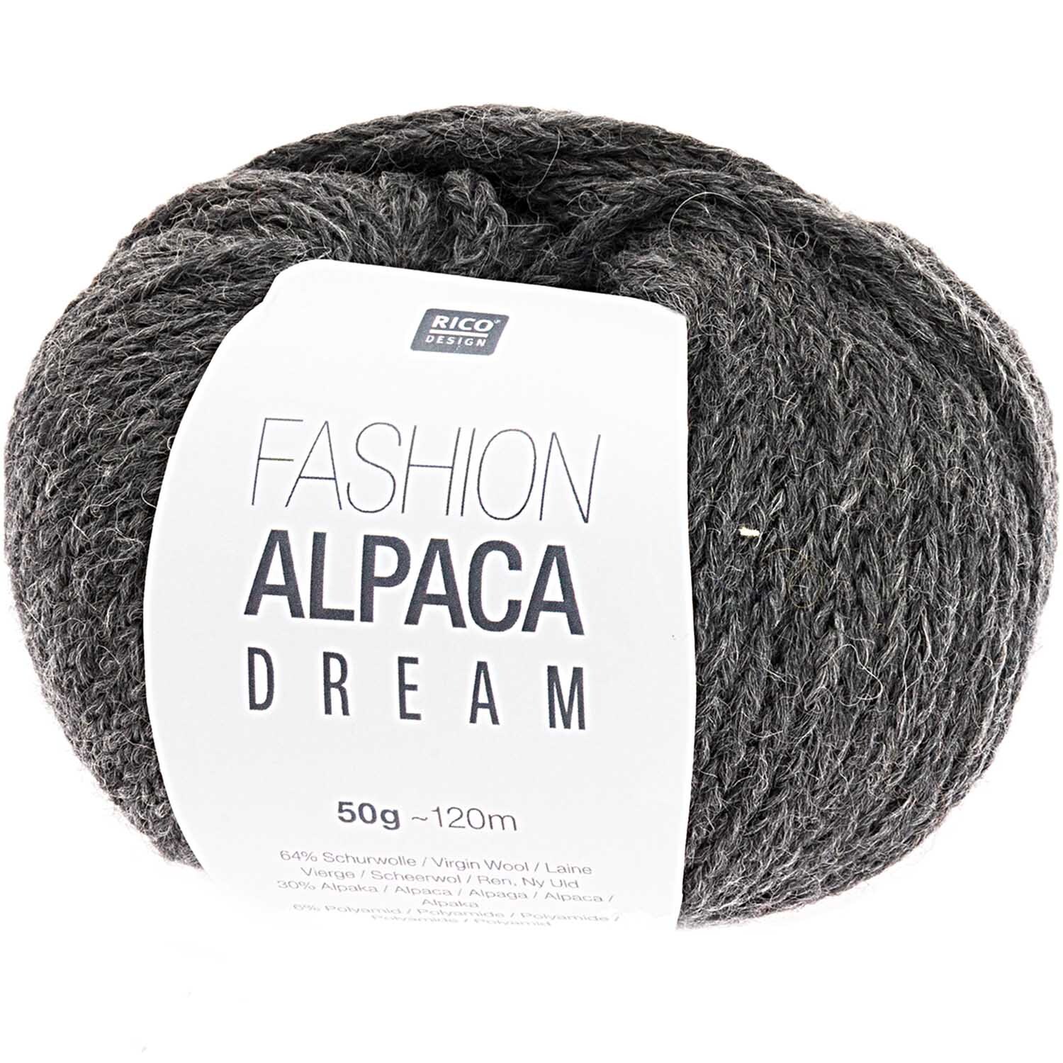 Fashion Alpaca Dream Wolle in Anthrazit von Rico Design, 50g Knäuel, ideal für Strickprojekte.