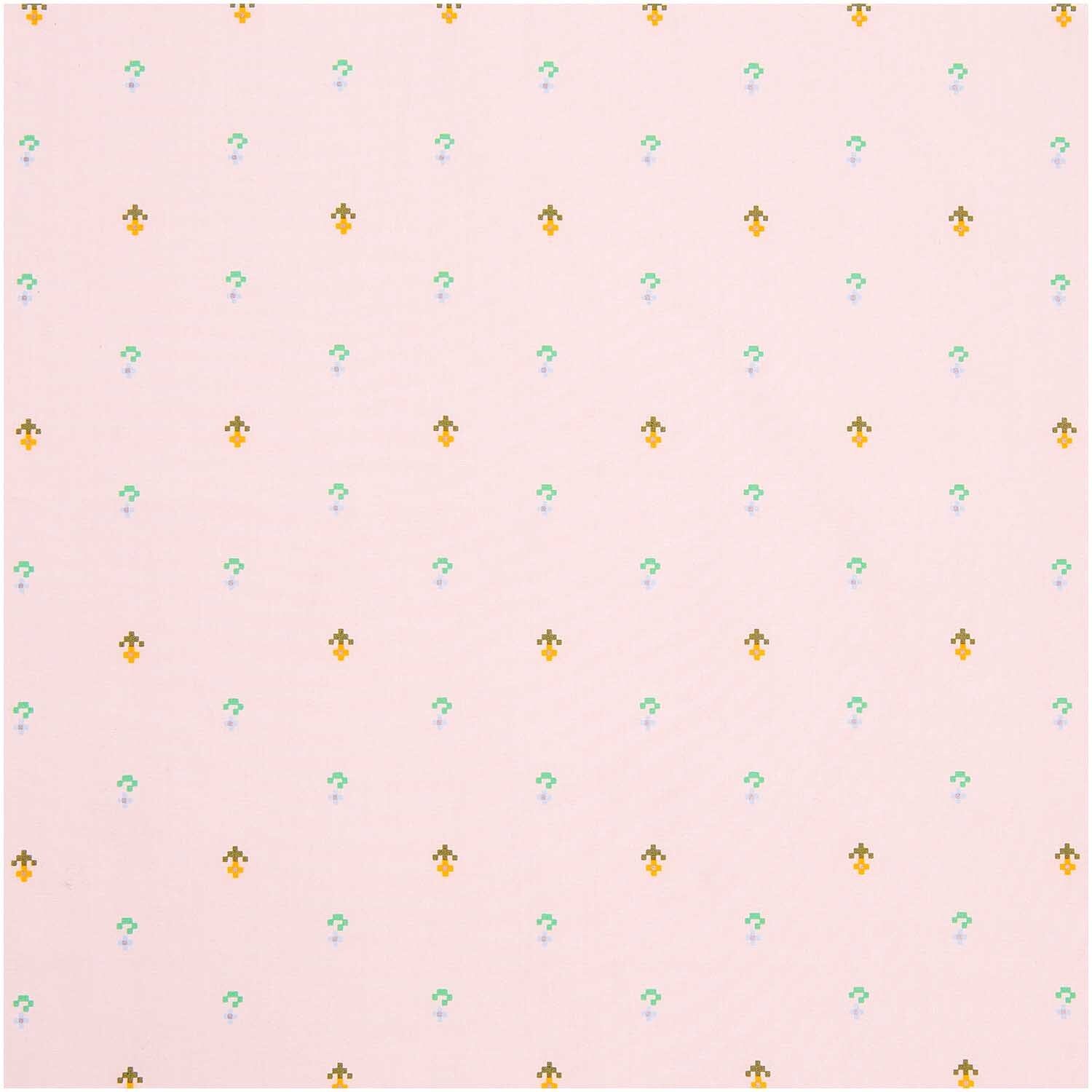 Stoffabschnitt Baumwoll-Popelin Pixel Blumen Rosa