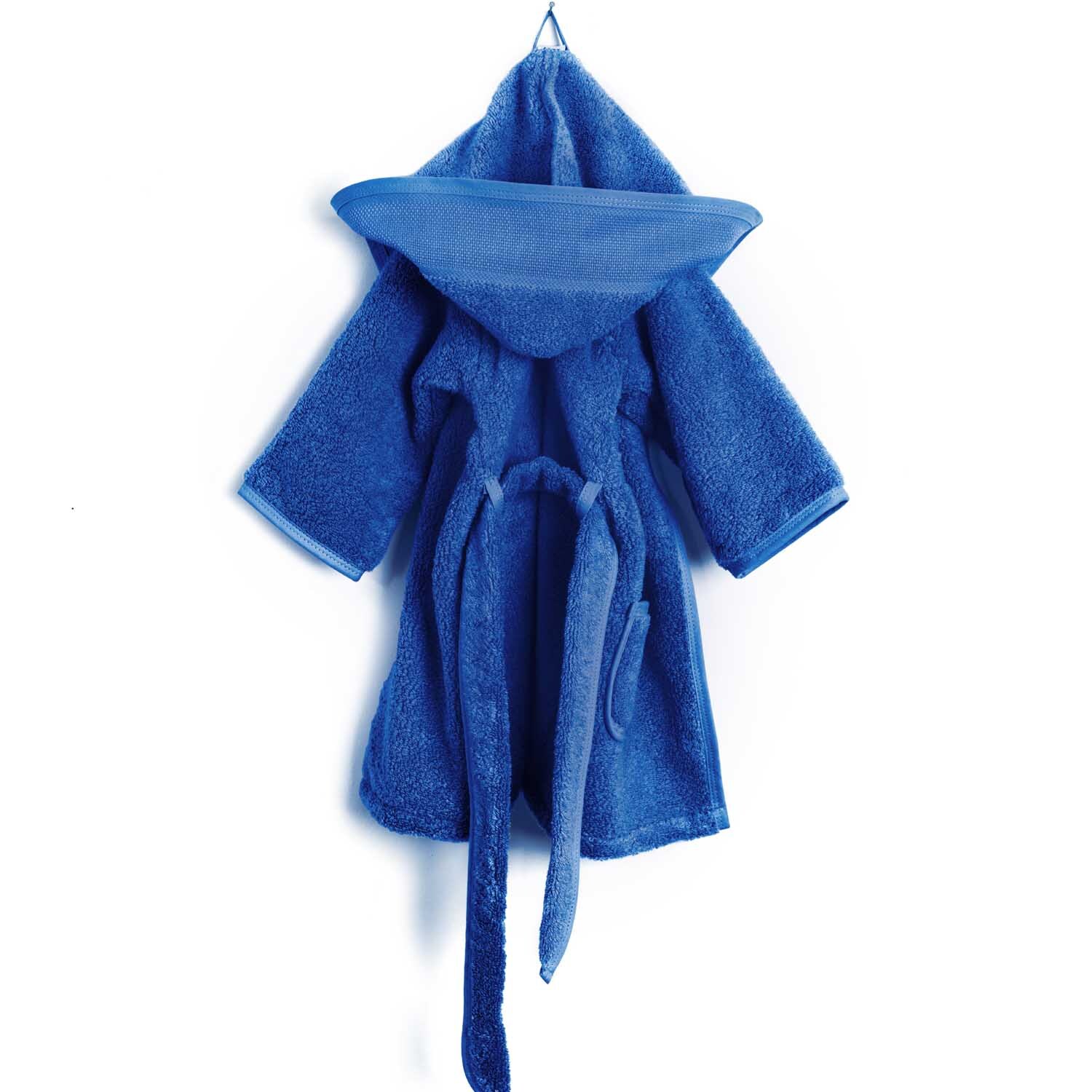 Kinderbademantel ab 18 Monate Farbe Ultramarin von Rico Design Kinderbademantel ab 18 Monate in Ultramarin von Rico Design, mit Kapuze und Gürtel, ideal für Kleinkinder.