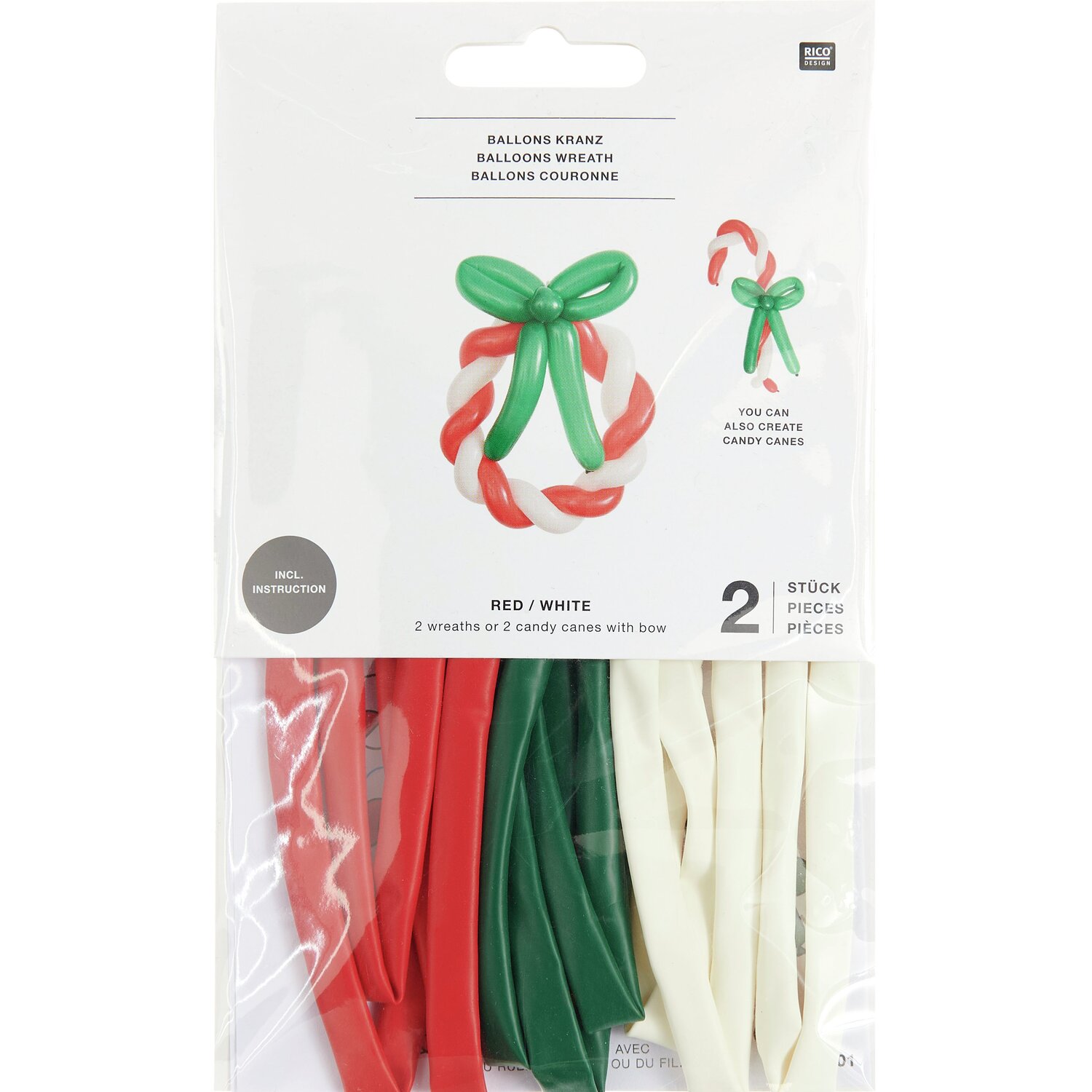 Ballonfigur Kranz/Zuckerstange Rot/Weiß von Rico Design