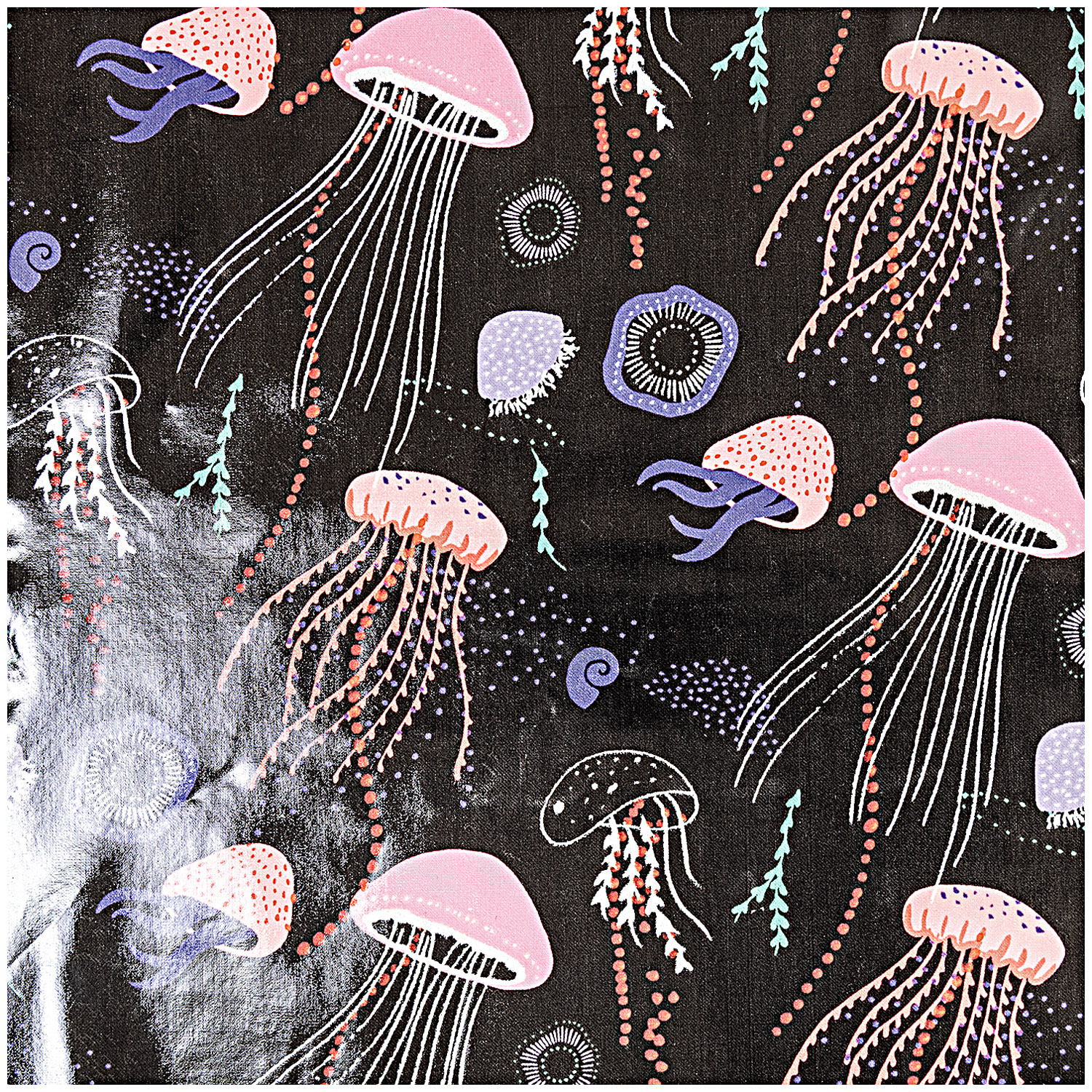 Druckstoff beschichtet Mermaid Quallen schwarz-neon Hot Foil 25x70cm Druckstoff beschichtet Mermaid Quallen schwarz-neon Hot Foil 25x70cm