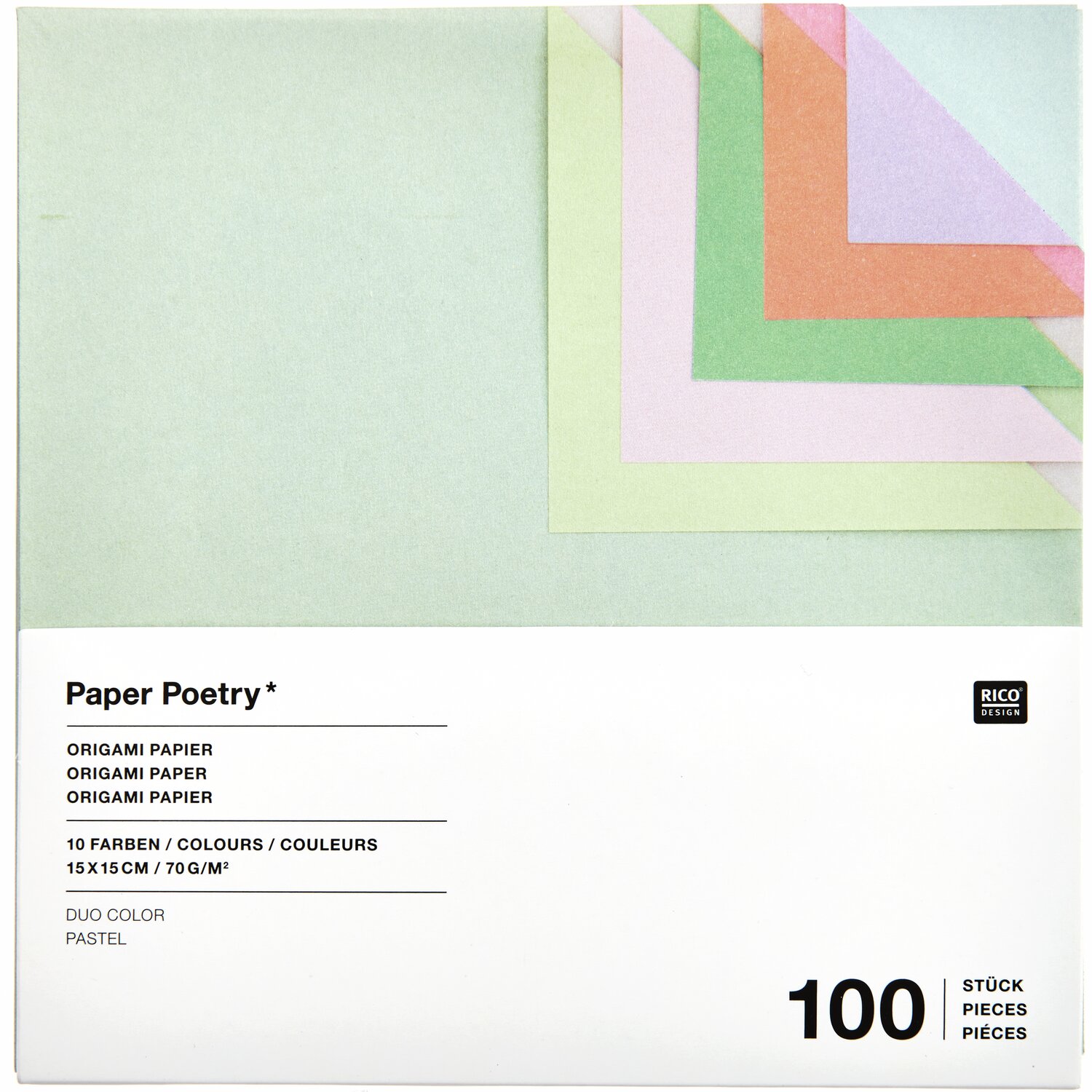 Paper Poetry Origami Duo color Pastell, 100 Blatt, 15x15cm, in sanften Pastelltönen von Rico Design.
