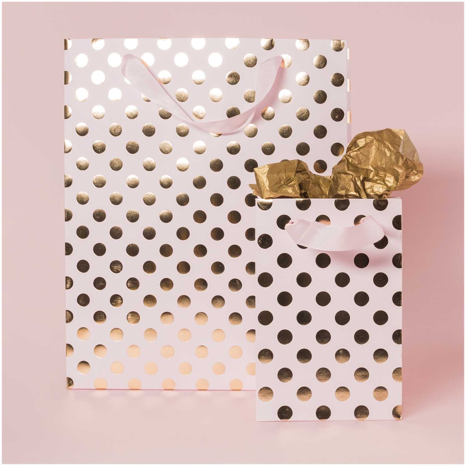 Geschenktüte rosa Punkte gold 26x32x12cm Geschenktüte rosa Punkte gold 26x32x12cm