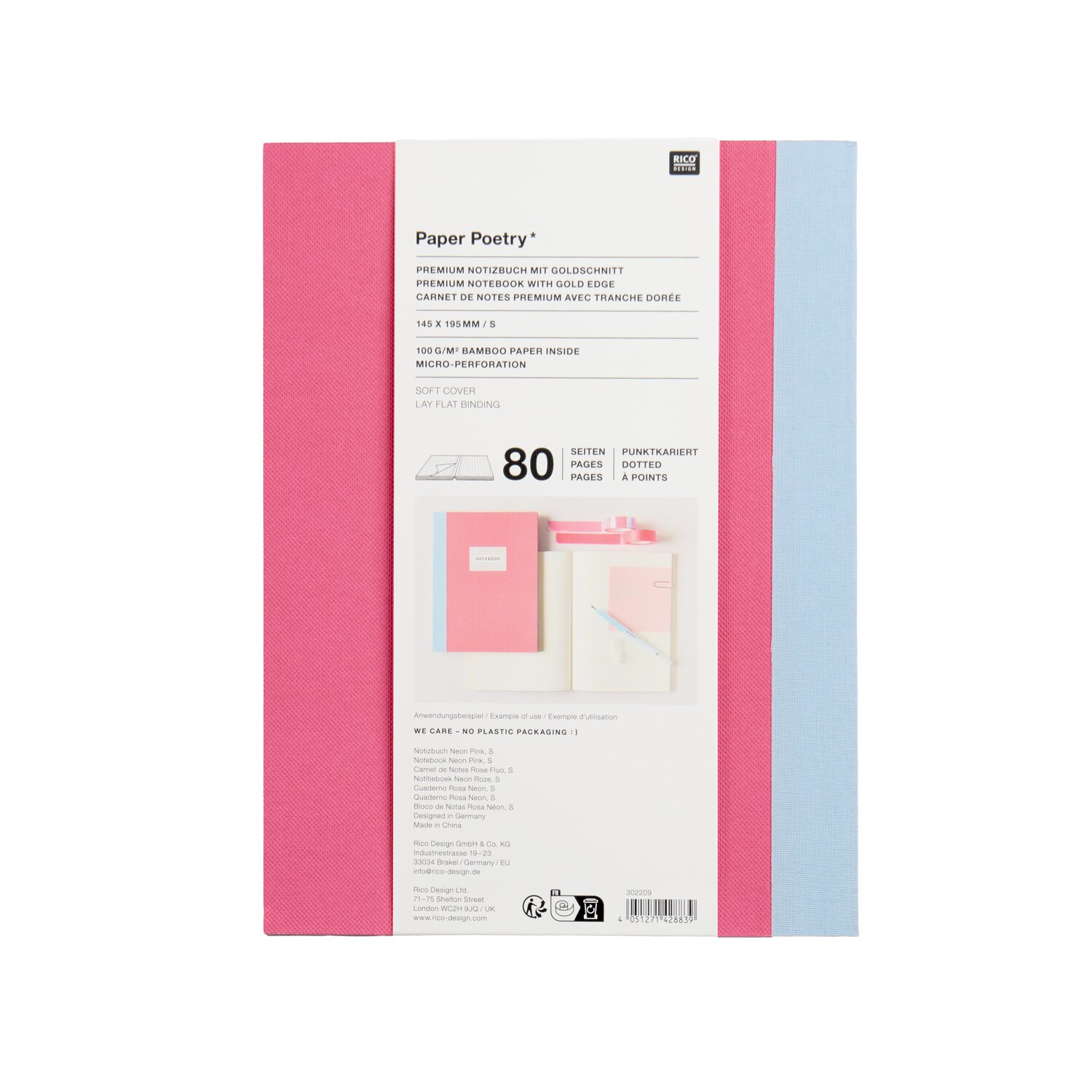 Paper Poetry Notizbuch S  Goldrand Farbe Neonpink von Rico Design
