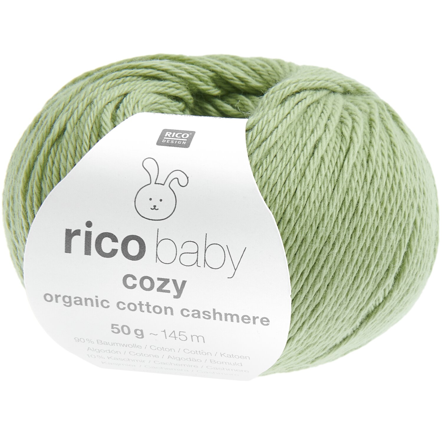 Baby Cozy Organic Cotton Cashmere: Weiches, grünes Garn von Rico Design, ideal für Babykleidung, 50g 145m.