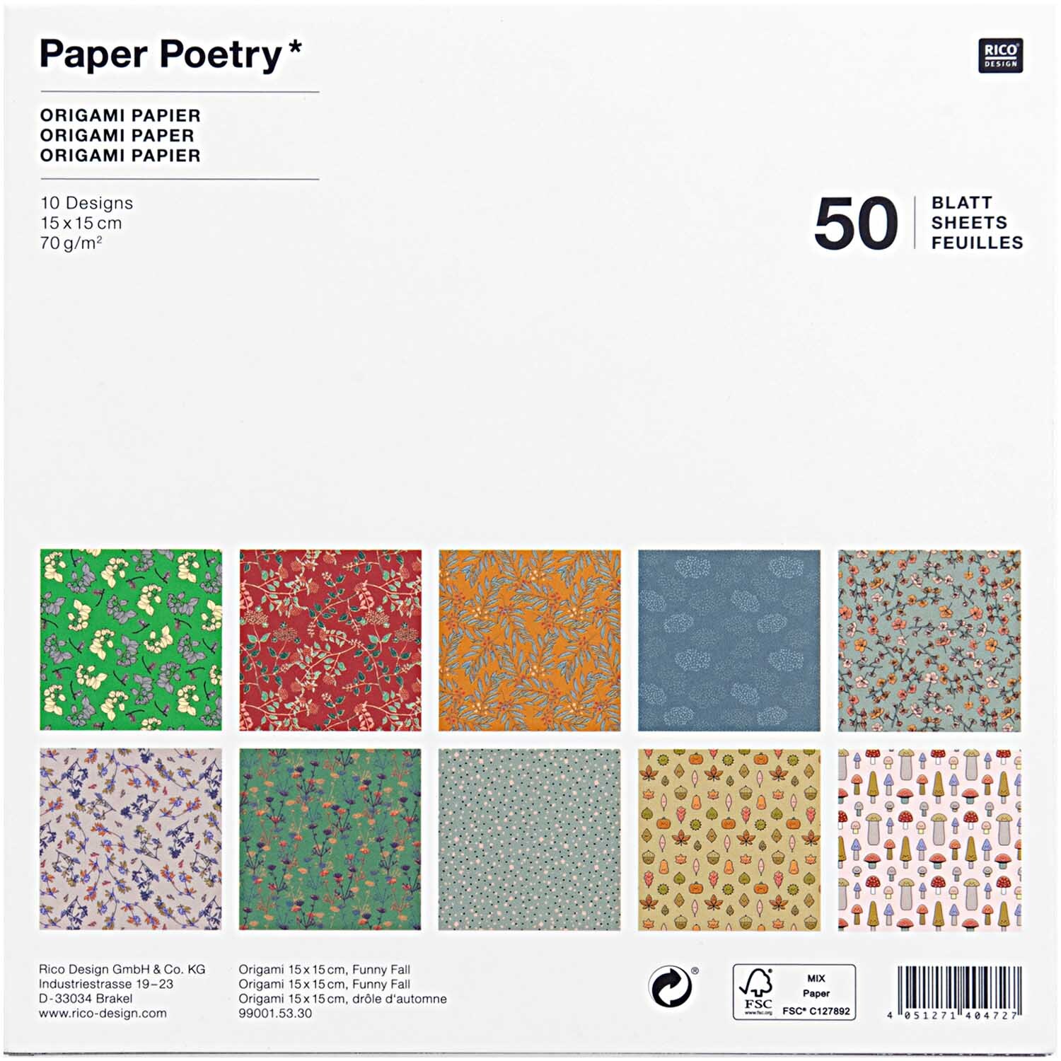 Paper Poetry Origami Funny Fall 15x15cm 50 Blatt von Rico Design