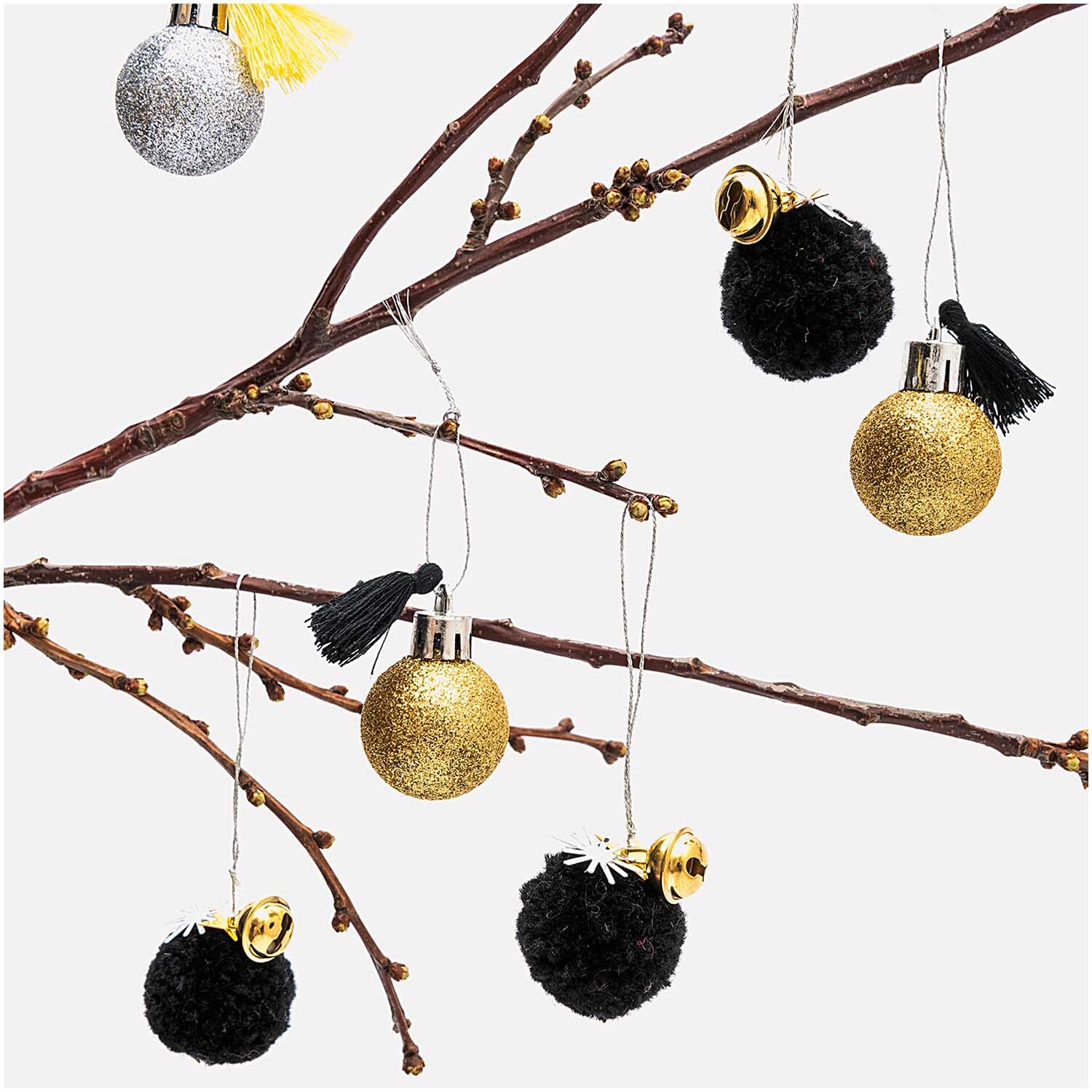 Pompon- und Kugel-Anhänger gold-silber 6 Stück Pompon- und Kugel-Anhänger gold-silber 6 Stück