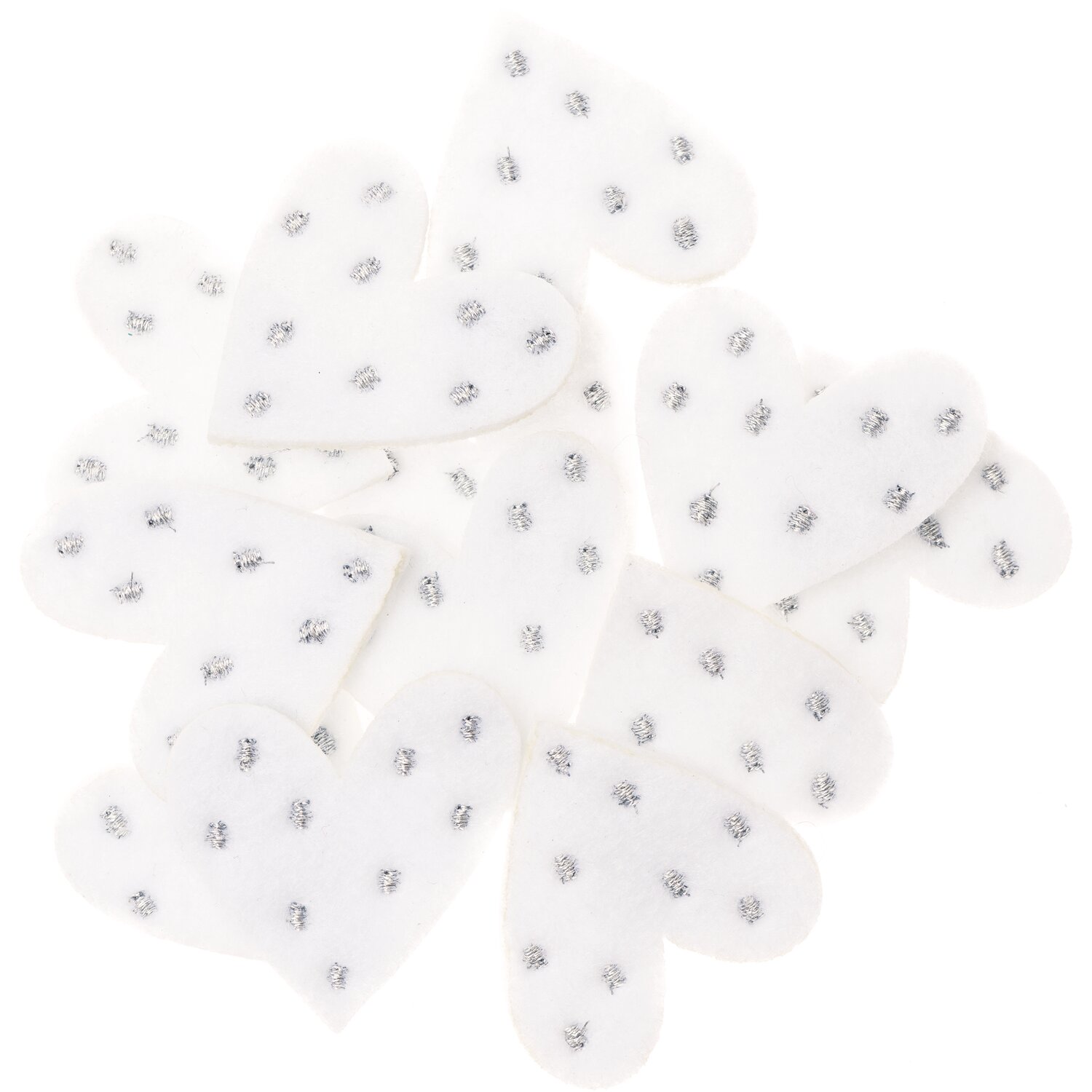 Filzstreu Herz gepunktet 12 Stück in Weiß-Silber von Rico Design, ideal für kreative Dekorationen.