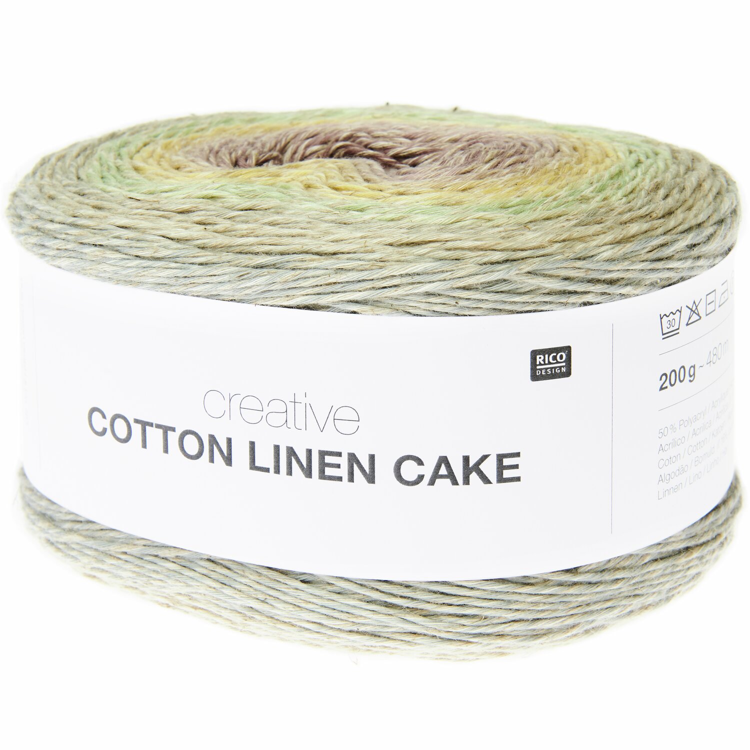 Creative Cotton Linen Cake: Garnrolle in sanften Retro Shades von Rico Design, 200g, 480m. Ideal für Strickprojekte.