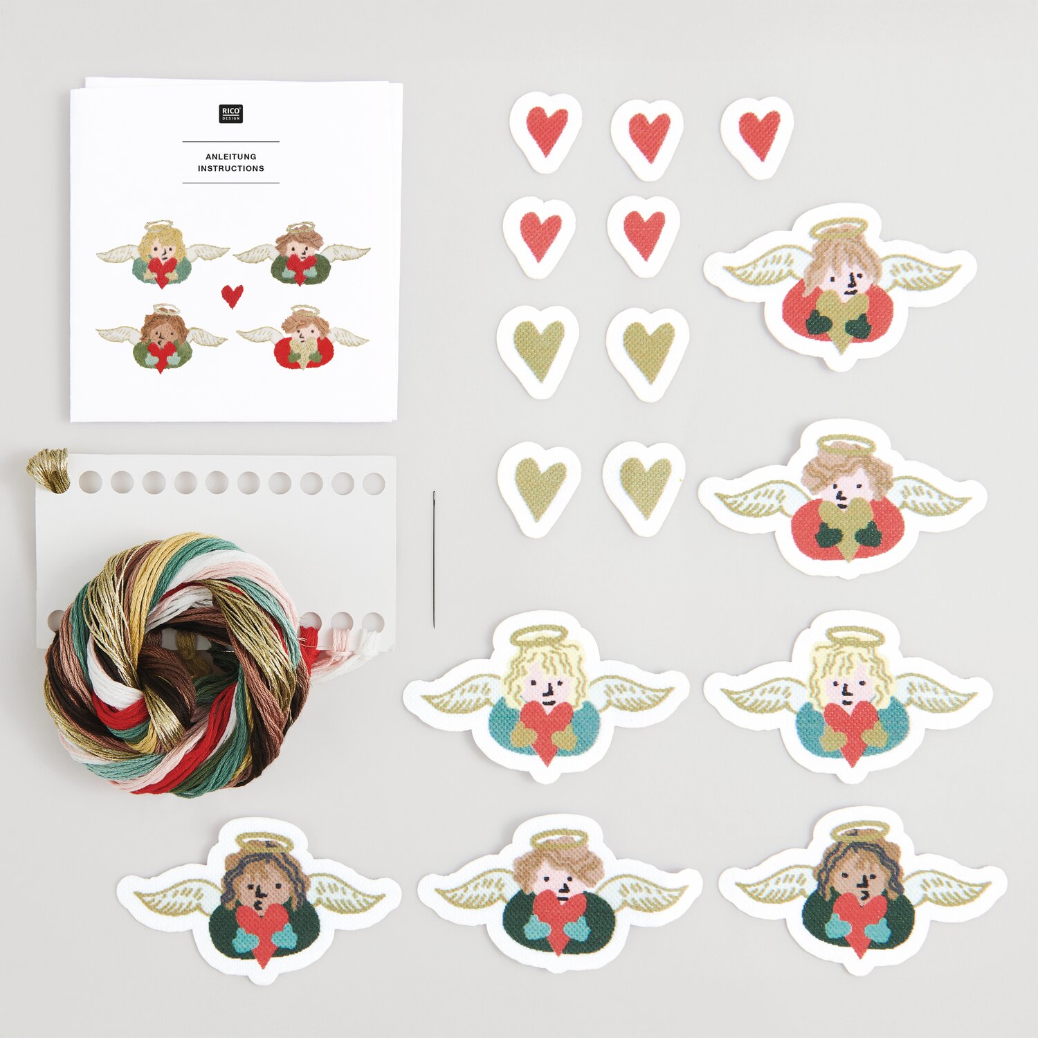 Stick & Stitch Stickpackung Engel mit Herzen 16 Stück von Rico Design