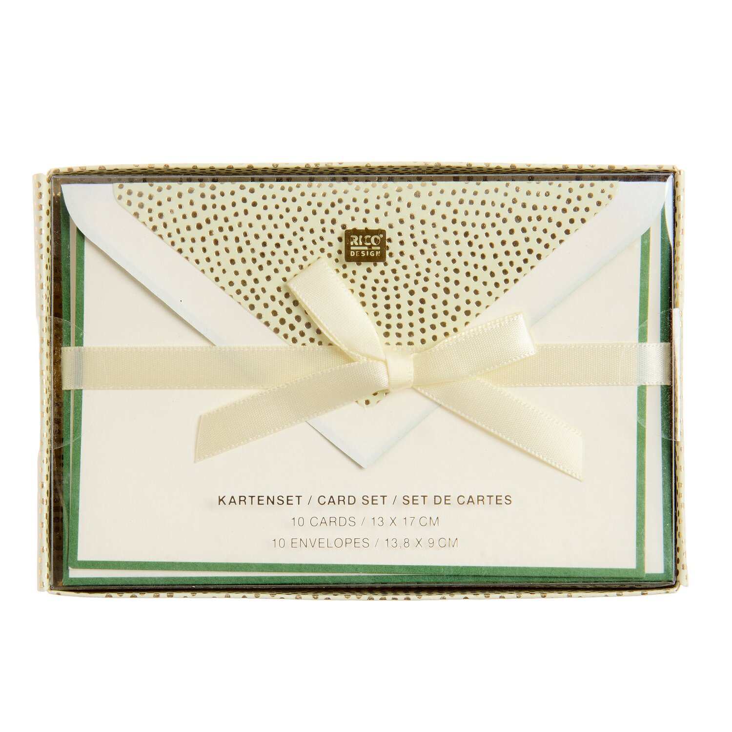 Premium Kartenset Creme/Grün Punkte 13,8x9cm von Rico Design