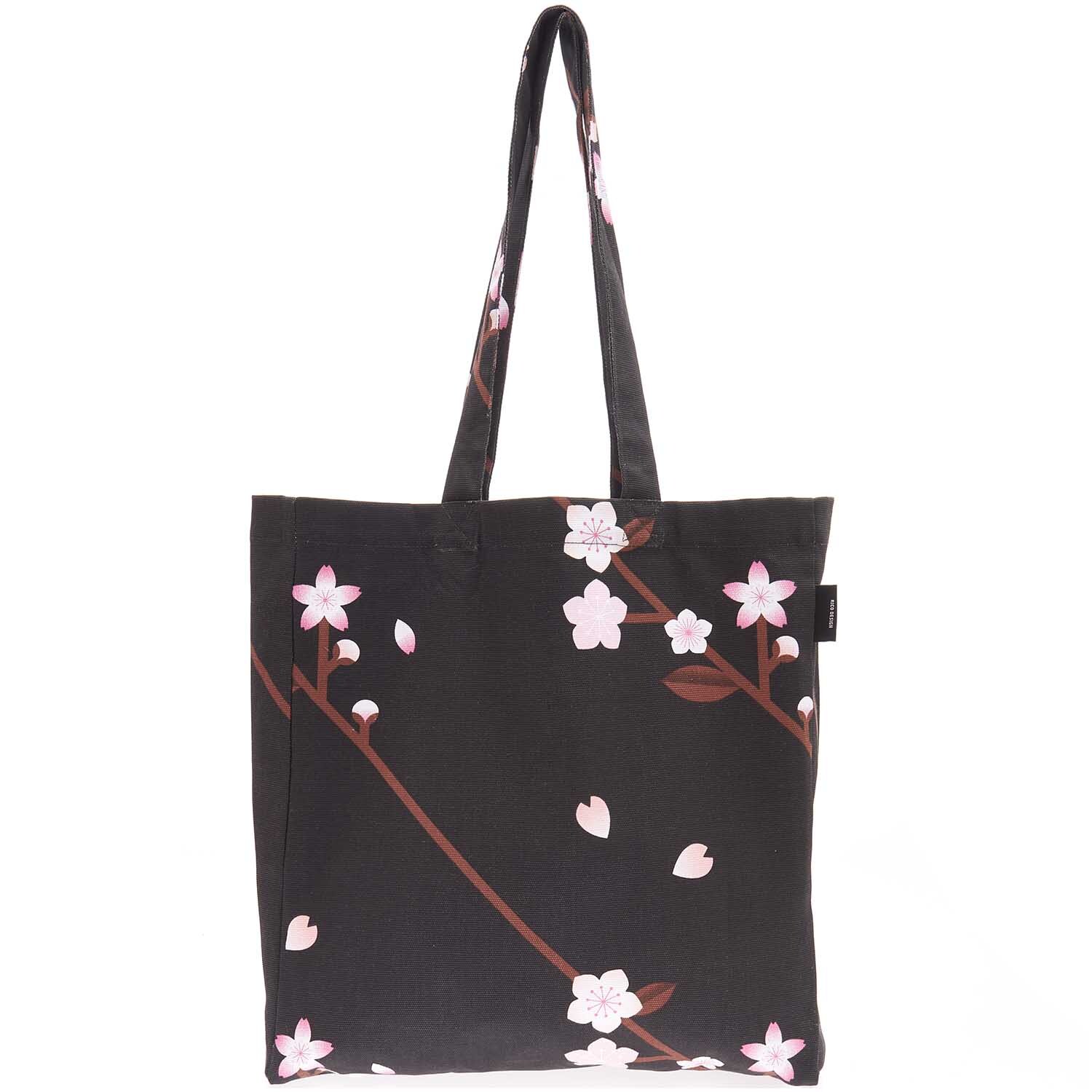 Canvas-Shopper Kirschblütenzweige schwarz 38x40x13cm von Rico Design