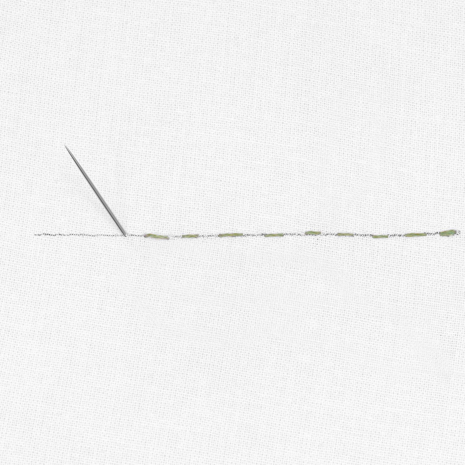 Schritt 1 in der Stickanleitung für einen Vorstich