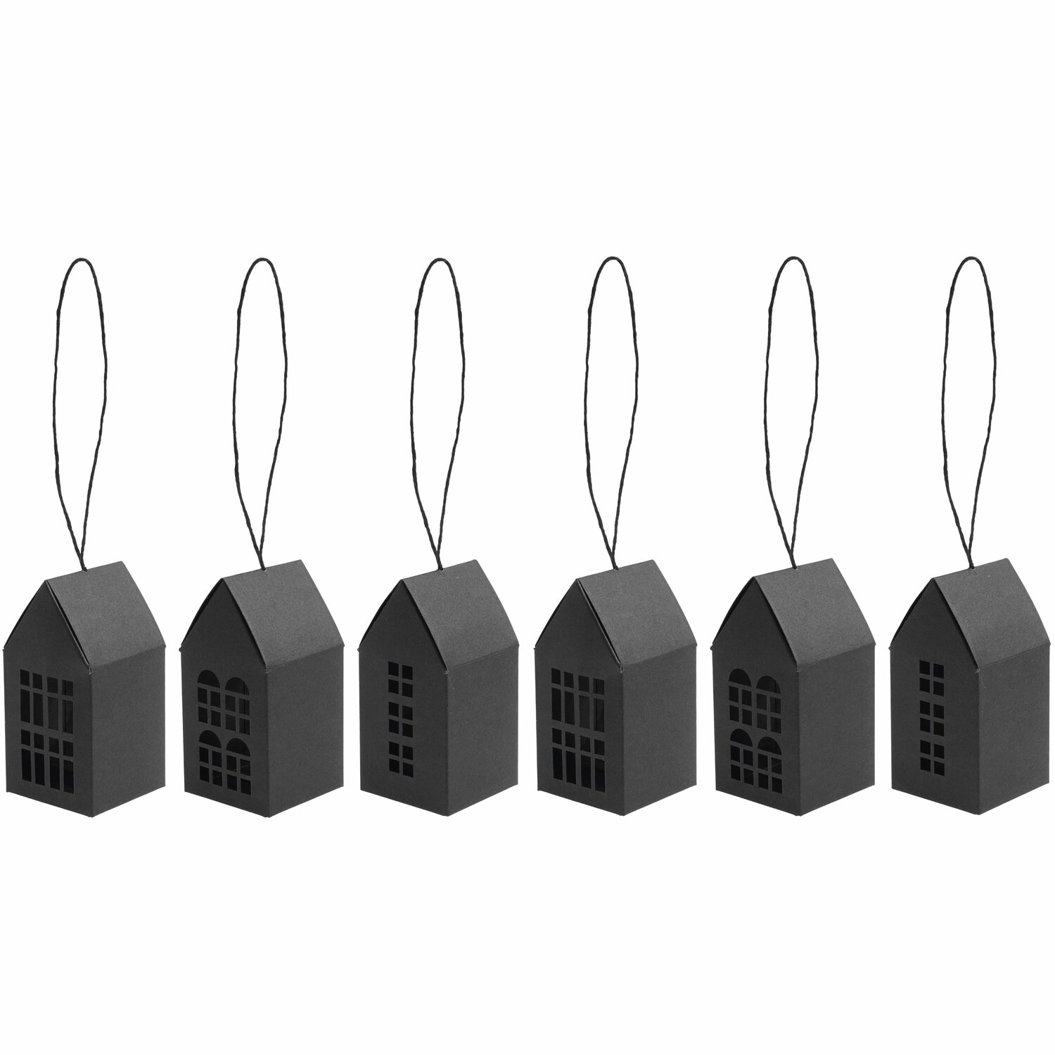 Paper Poetry Papphäuser-Set vorgestanzt, schwarz, 6 Stück, dekorative Anhänger, 9x4,5x4,5cm.