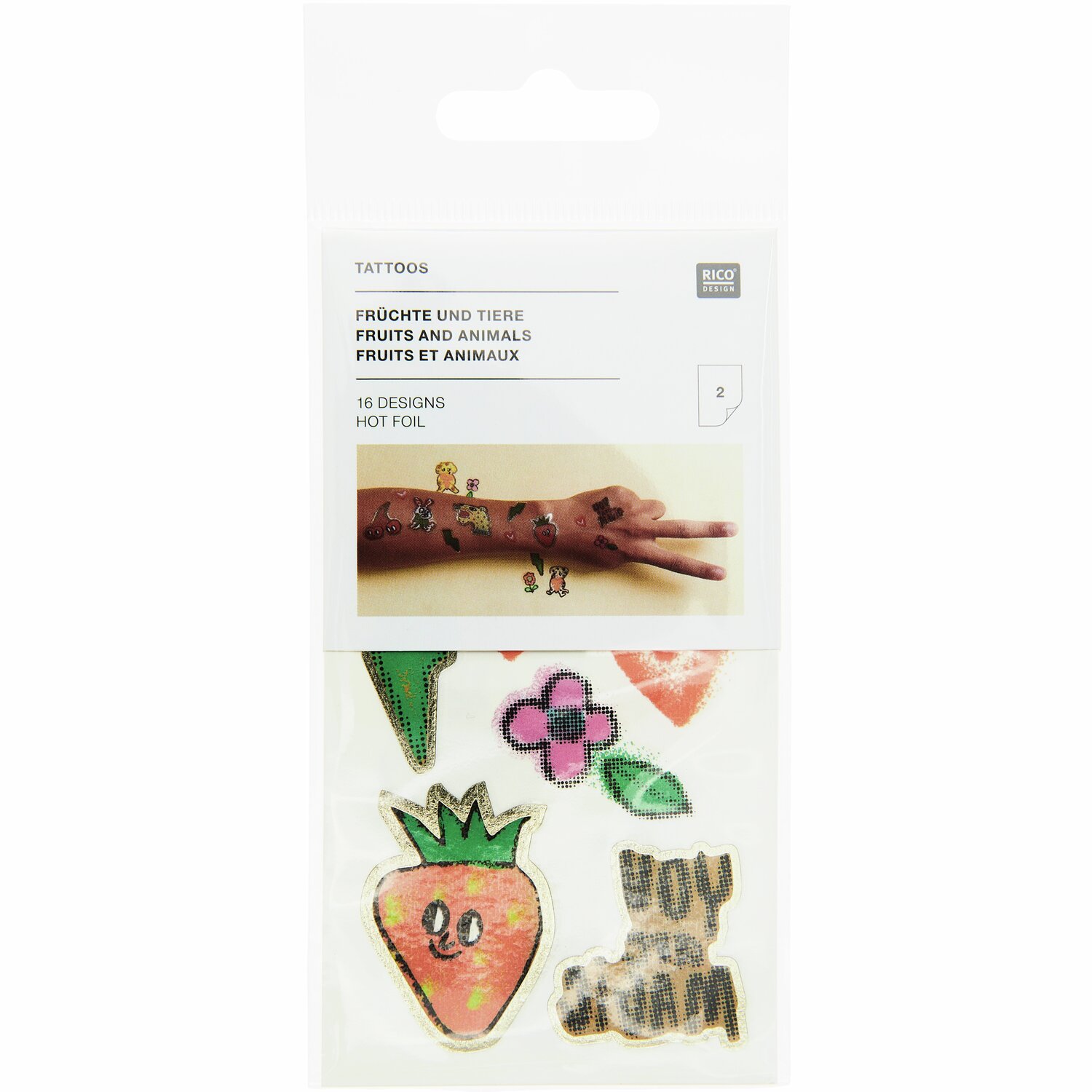 Tattoos Früchte und Tiere 16-teilig von Rico Design