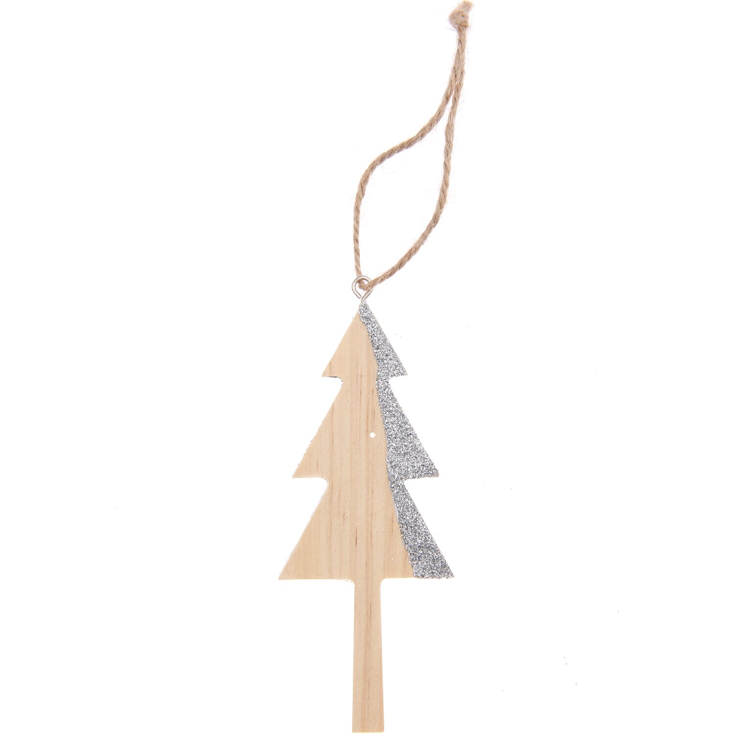 Holzhänger Tannenbaum natur-silber von Rico Design, aus Holz mit silbernem Glitzerakzent.
