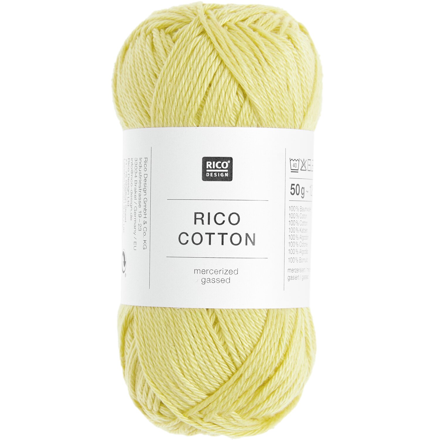 Rico Cotton: Weiches, mercerisiertes Baumwollgarn in Vanille, 50g Knäuel, ideal für Strickprojekte.