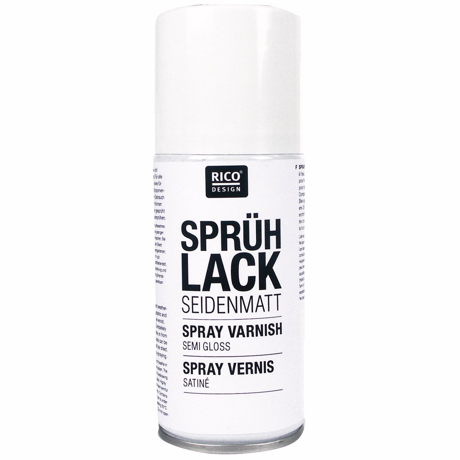 Sprühlack seidenmatt 150ml von Rico Design, transparent, ideal für gleichmäßige Oberflächen.