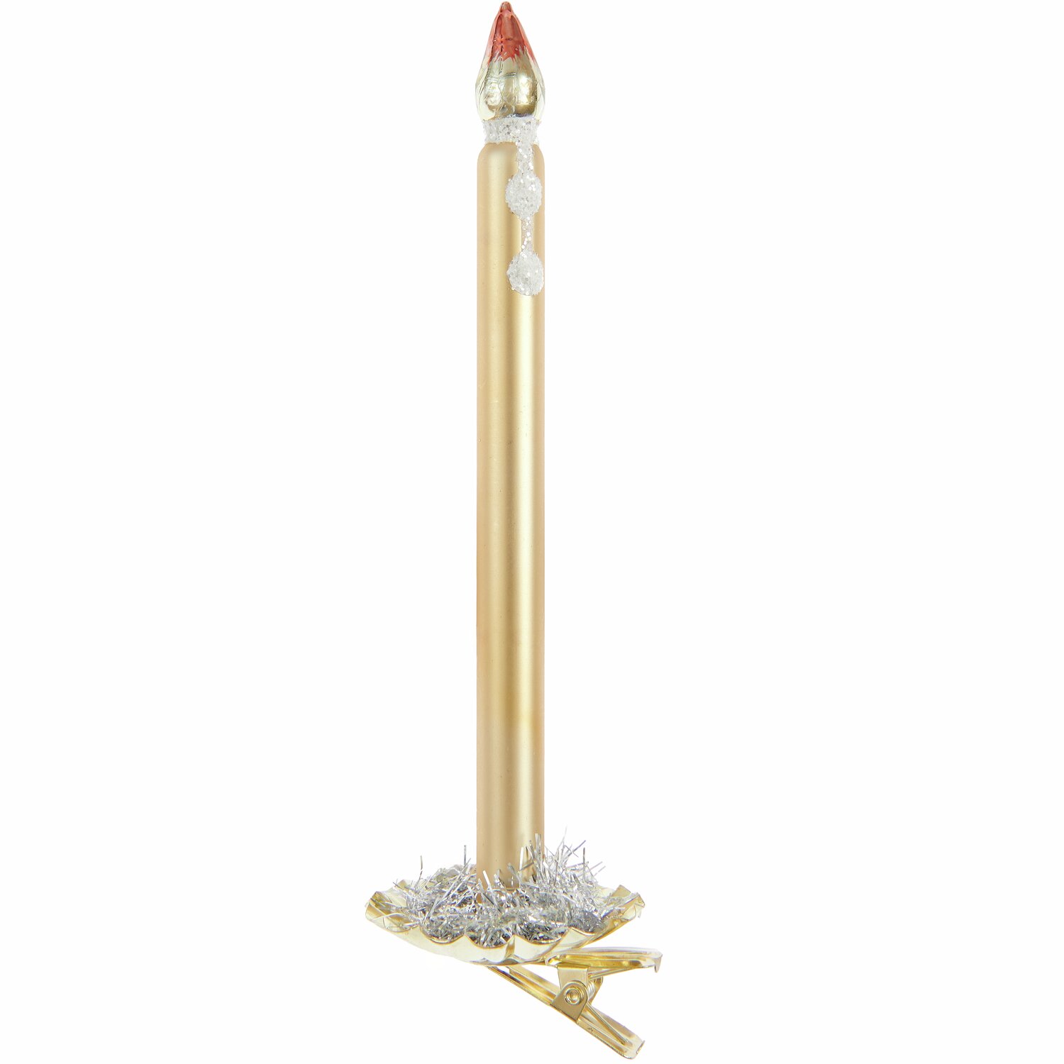 Baumschmuck Glaskerze mit goldenem Metallchip von Rico Design. Elegante, goldene Kerze mit Clip. Ideal für festliche Dekorationen.