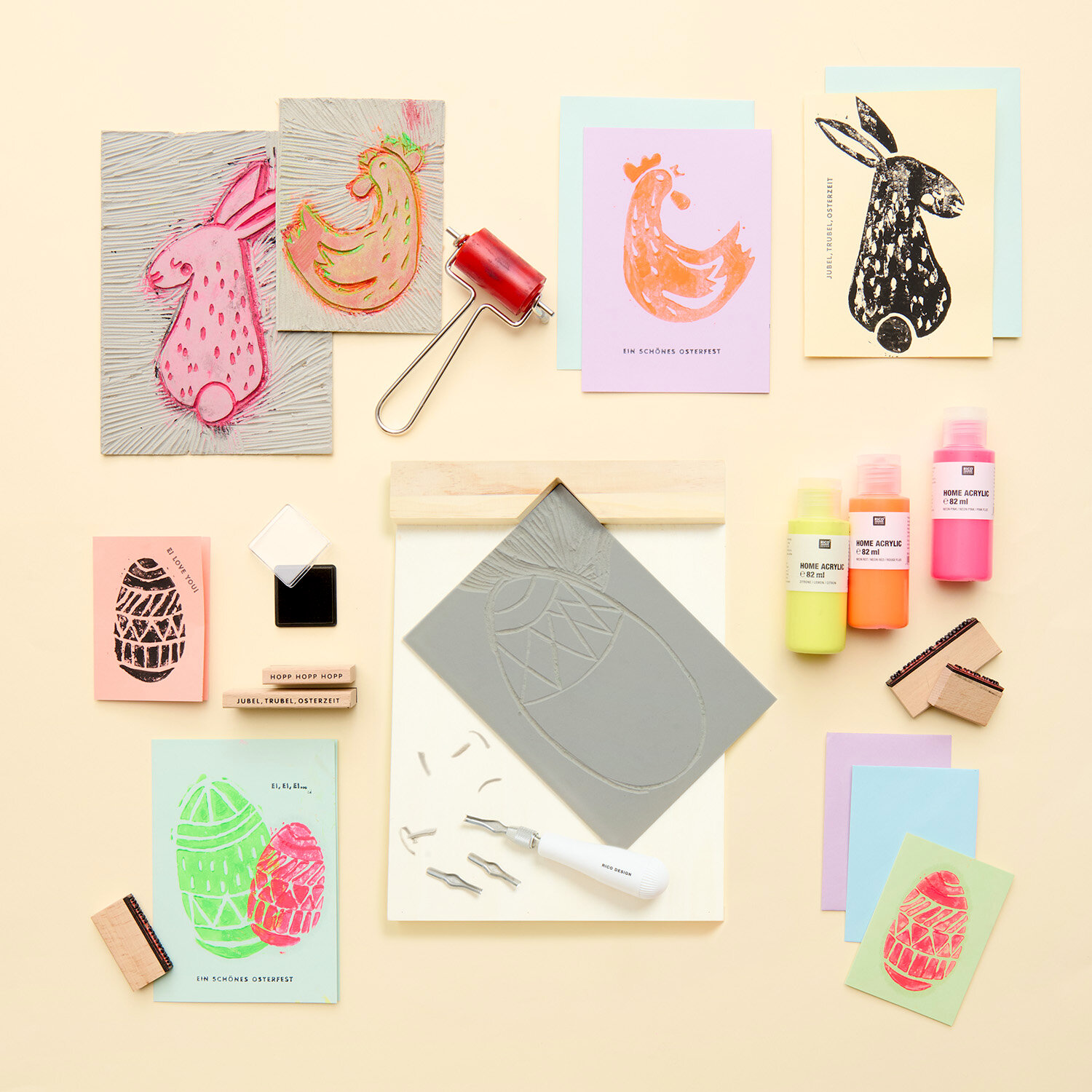 Anleitung Osterkarten mit Linoldruck gestalten