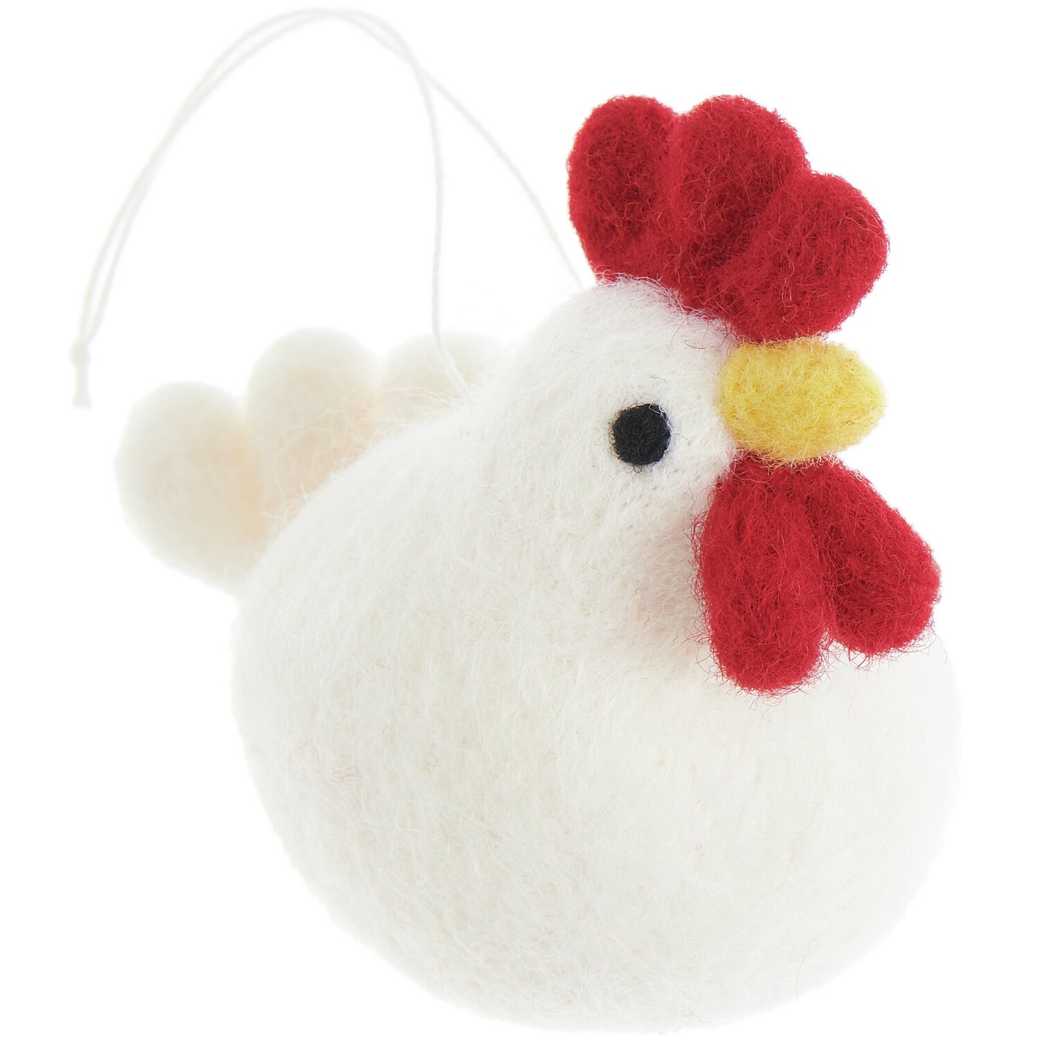 Aufhänger Filz-Huhn Weiß von Rico Design, 8x5x9cm, mit rotem Kamm und gelbem Schnabel, ideal für Dekorationen.