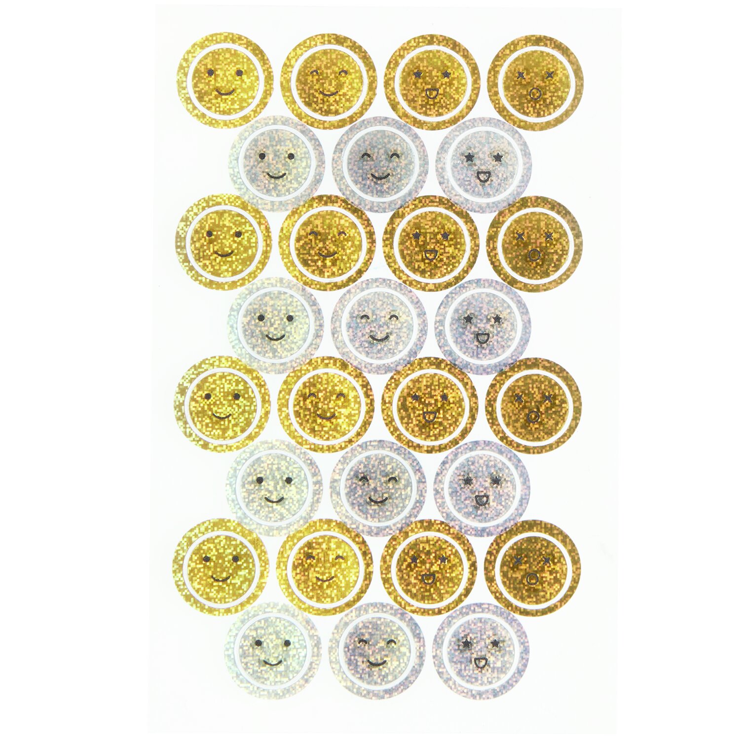 Paper Poetry Mini Foliensticker Gesichter von Rico Design mit goldenen und silbernen Glitzerkreisen.