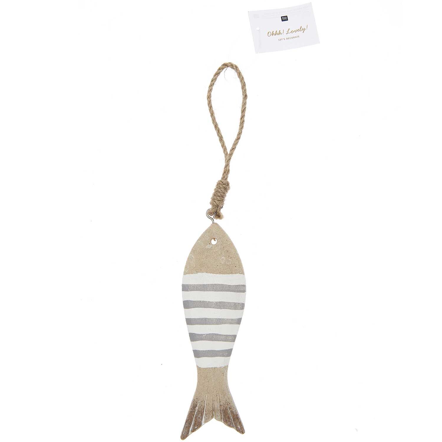 Holzhänger Fisch gestreift grau-weiß 18,5cm Holzhänger Fisch gestreift grau-weiß 18,5cm