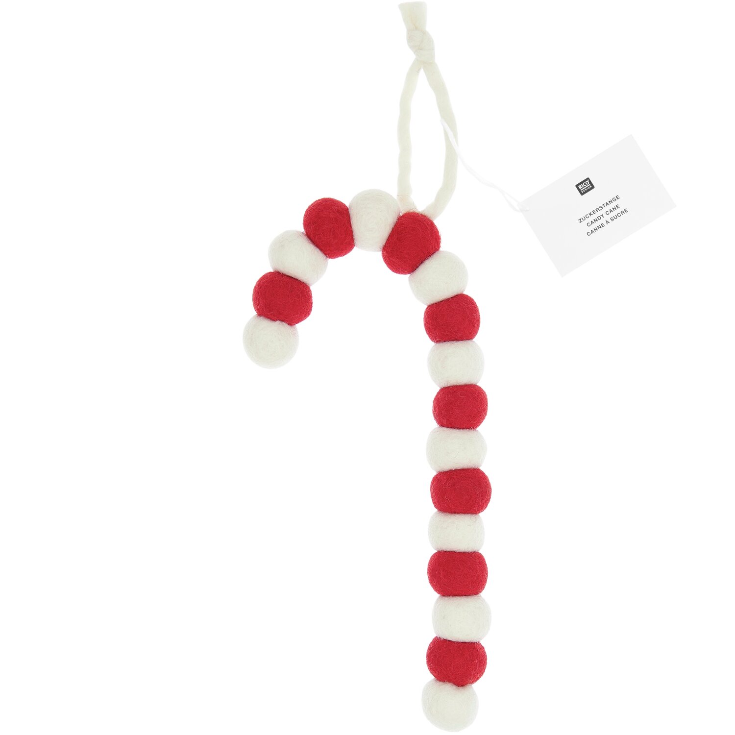 Aufhänger Filzkugeln Zuckerstange Rot/Weiß 25x10x2,5cm von Rico Design