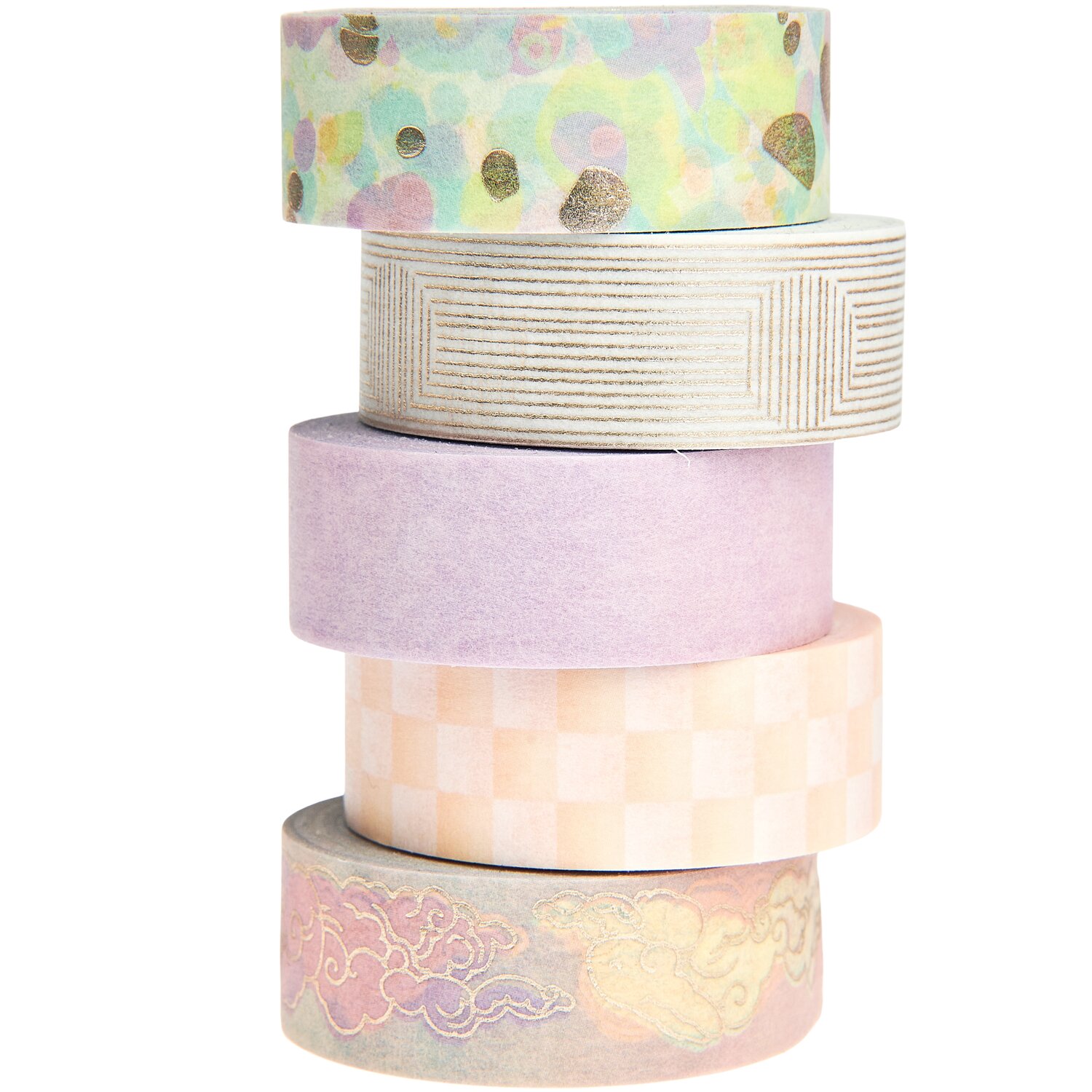 Tape Set Himmel 5 Stück, dekorative Washi-Tapes in Pastelltönen, ideal für kreative Projekte.