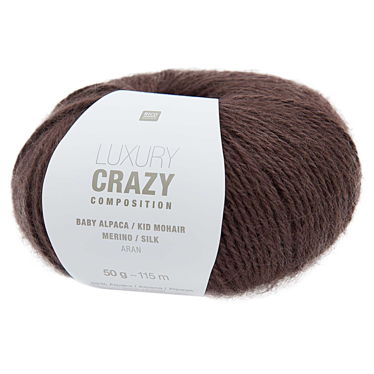 Luxury Crazy Composition aran: Weiches Garn in Schokoladenfarbe von Rico Design, ideal für Strickprojekte.