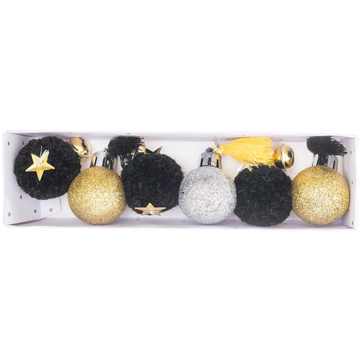 Pompon- und Kugel-Anhänger gold-silber 6 Stück Pompon- und Kugel-Anhänger gold-silber 6 Stück