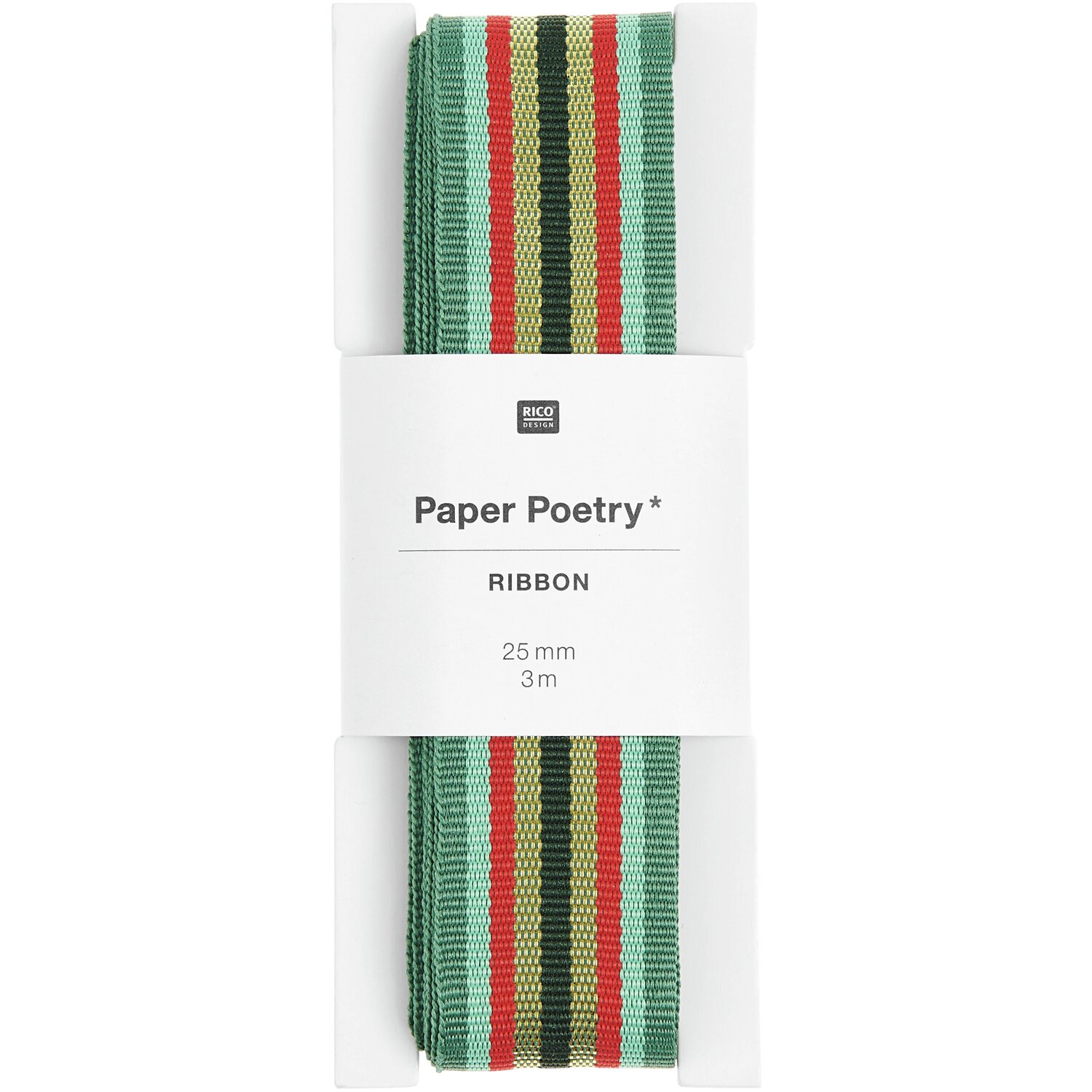 Paper Poetry Webband Multi Streifen Grün/Rot/Gold 25mmx3m von Rico Design